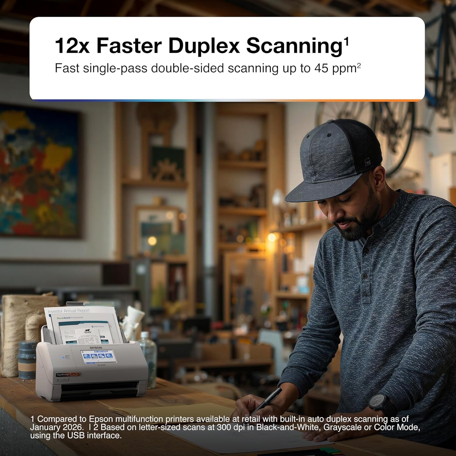 image:imageEpson RapidReceipt RR600W Wireless Desktop Color 2Sided Document amp Tax Receipt Scanner with ScanSmart AI PRO Data Management Software for PC amp Mac Touchscreen amp 100Page Auto Document Feeder WhiteRR620W