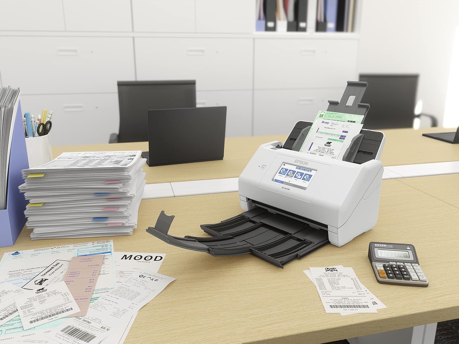 image:imageEpson RapidReceipt RR600W Wireless Desktop Color Duplex Receipt and Document Scanner with Receipt Management Software Touchscreen and Auto Document Feeder Full 1Year Limited Warranty Renewed