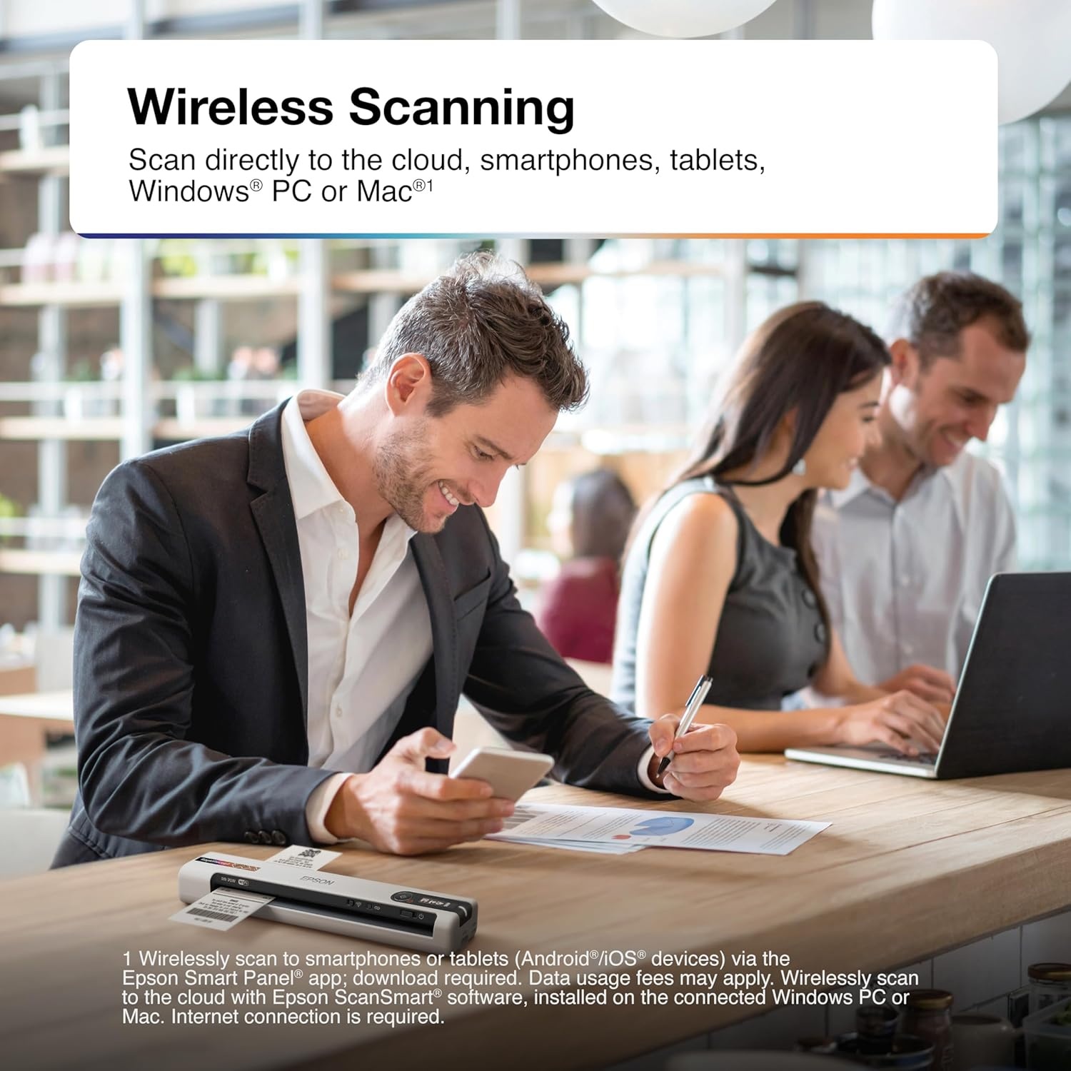 image:imageEpson RapidReceipt RR70W Wireless Mobile Tax Receipt and Color Document Scanner with Complimentary Data Management Software for PC and Mac