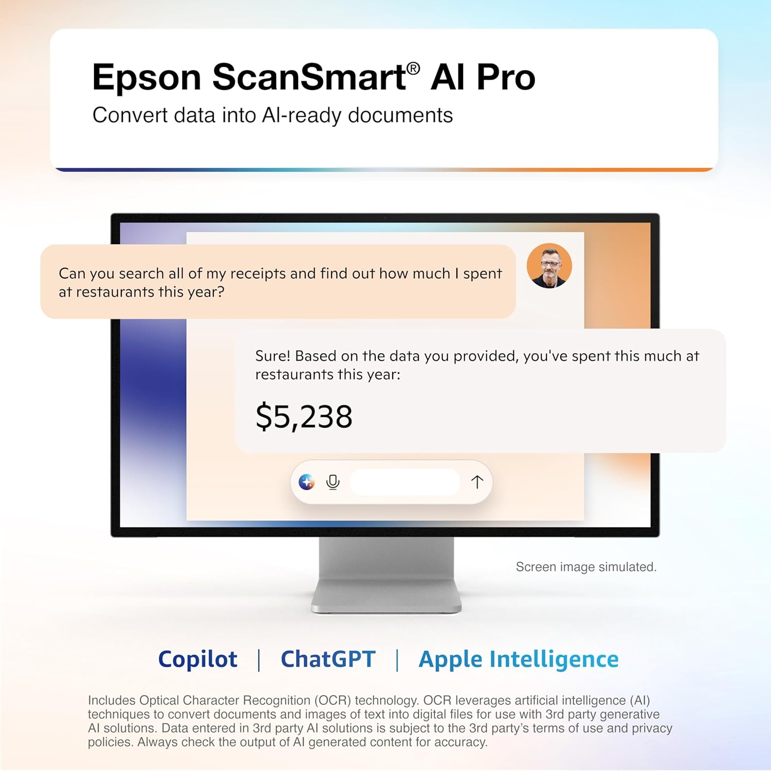 image:imageEpson RapidReceipt RR70W Wireless Mobile Tax Receipt and Color Document Scanner with Complimentary Data Management Software for PC and Mac