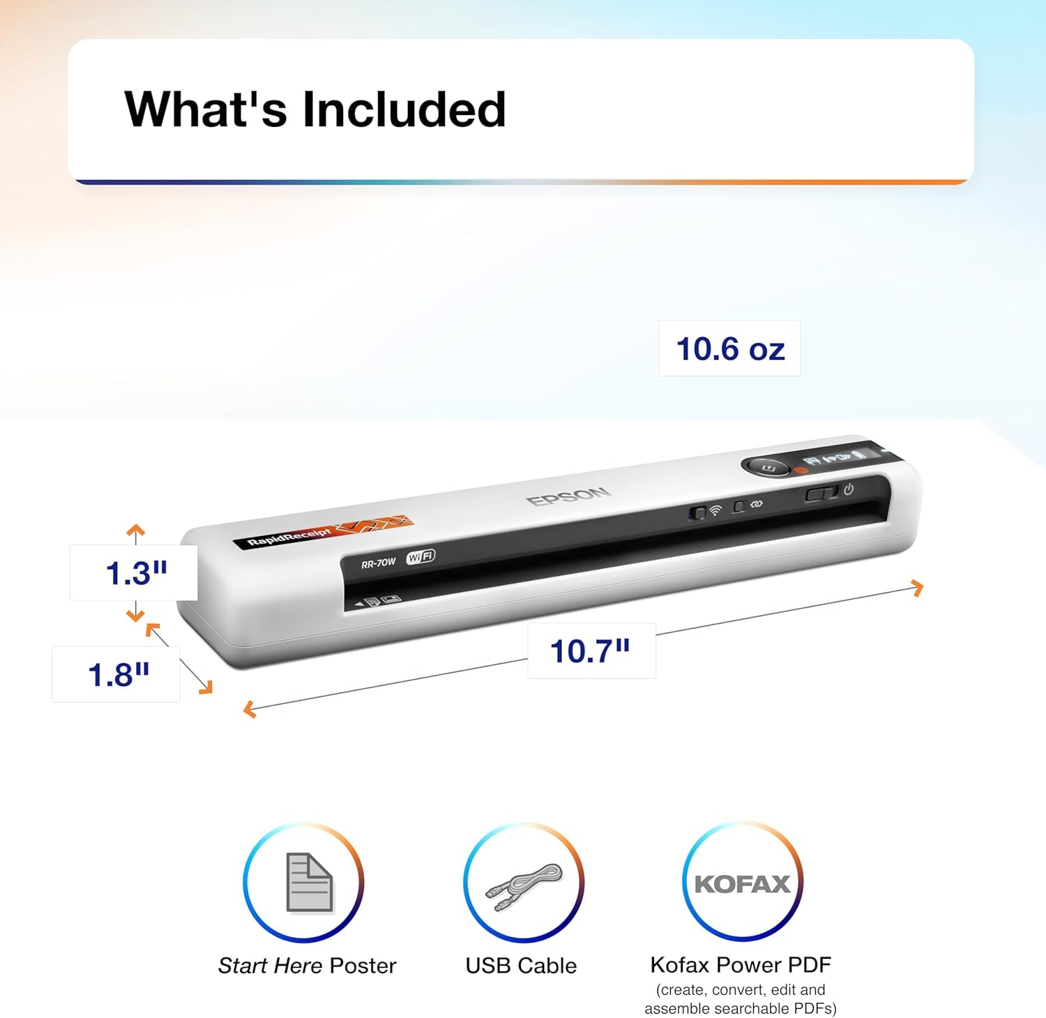 image:imageEpson RapidReceipt RR70W Wireless Mobile Tax Receipt and Color Document Scanner with Complimentary Data Management Software for PC and Mac