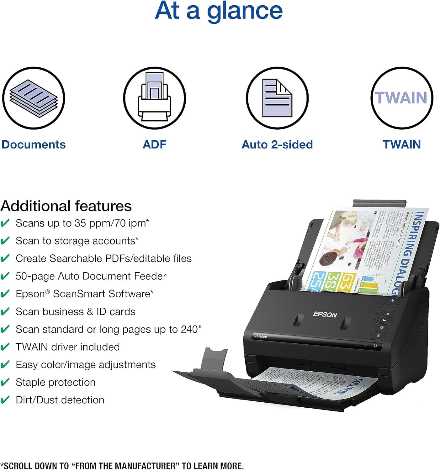 image:imageEpson Workforce ES400 II Color Duplex Desktop Document Scanner for PC and Mac with Auto Doc Feeder ADF Image Adjustment Tools