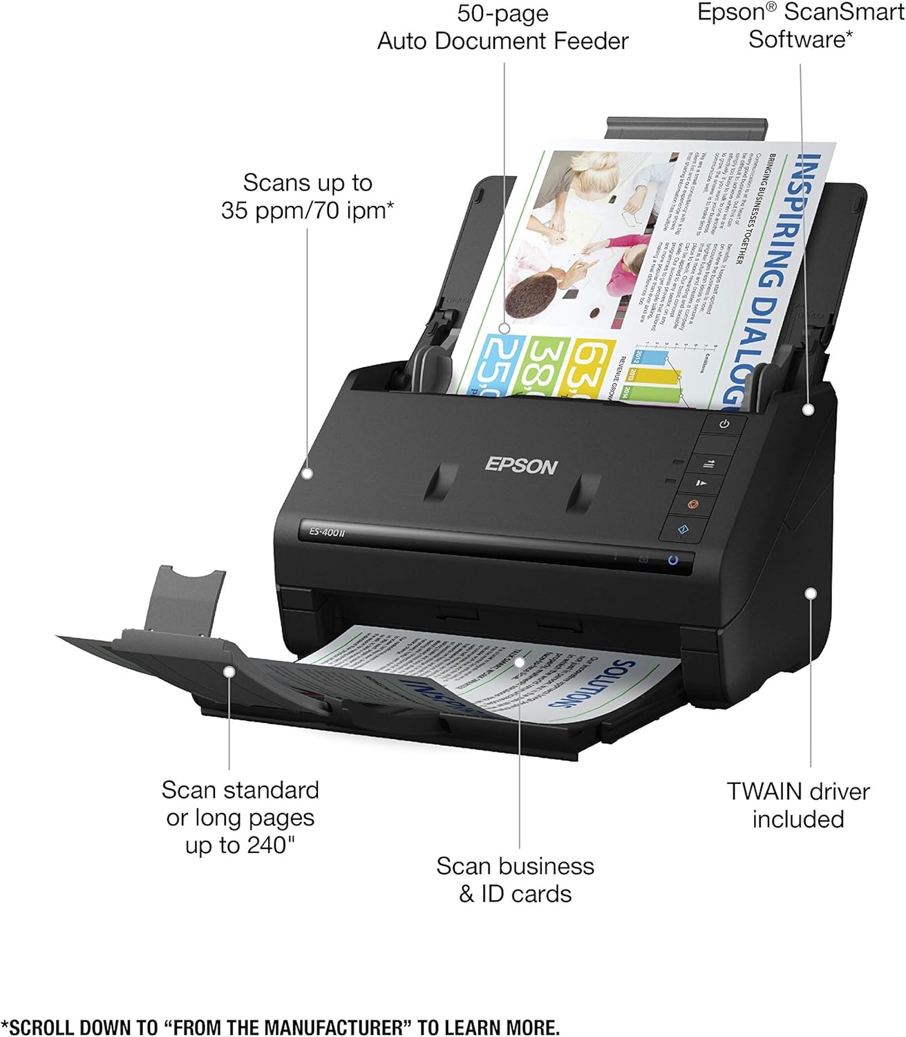 image:imageEpson Workforce ES400 II Color Duplex Desktop Document Scanner for PC and Mac with Auto Doc Feeder ADF Image Adjustment Tools