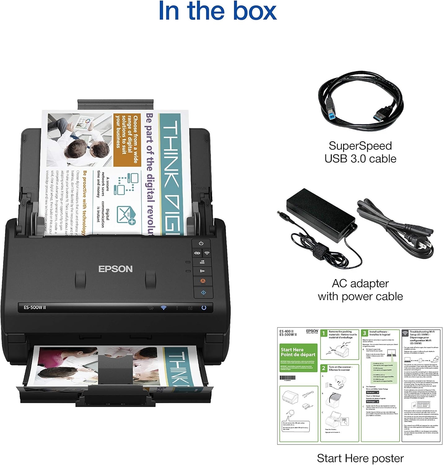 image:imageEpson Workforce ES500W II Wireless Color Duplex Desktop Document Scanner for PCand Mac with Auto Feeder ADF Scan from Smartphone or TabletES500W II New