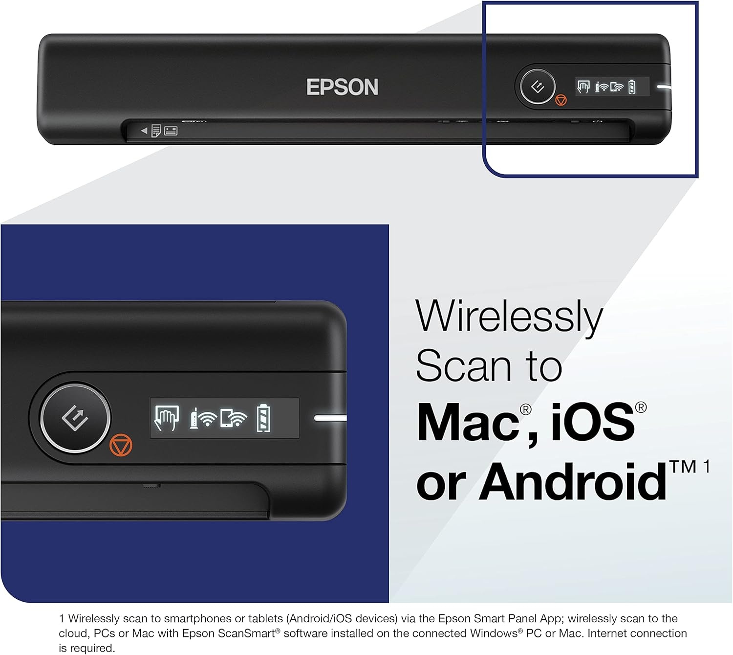 image:imageEpson Workforce ES60W Wireless Portable Sheetfed Document Scanner for PC and Mac 107 by 19 by 14