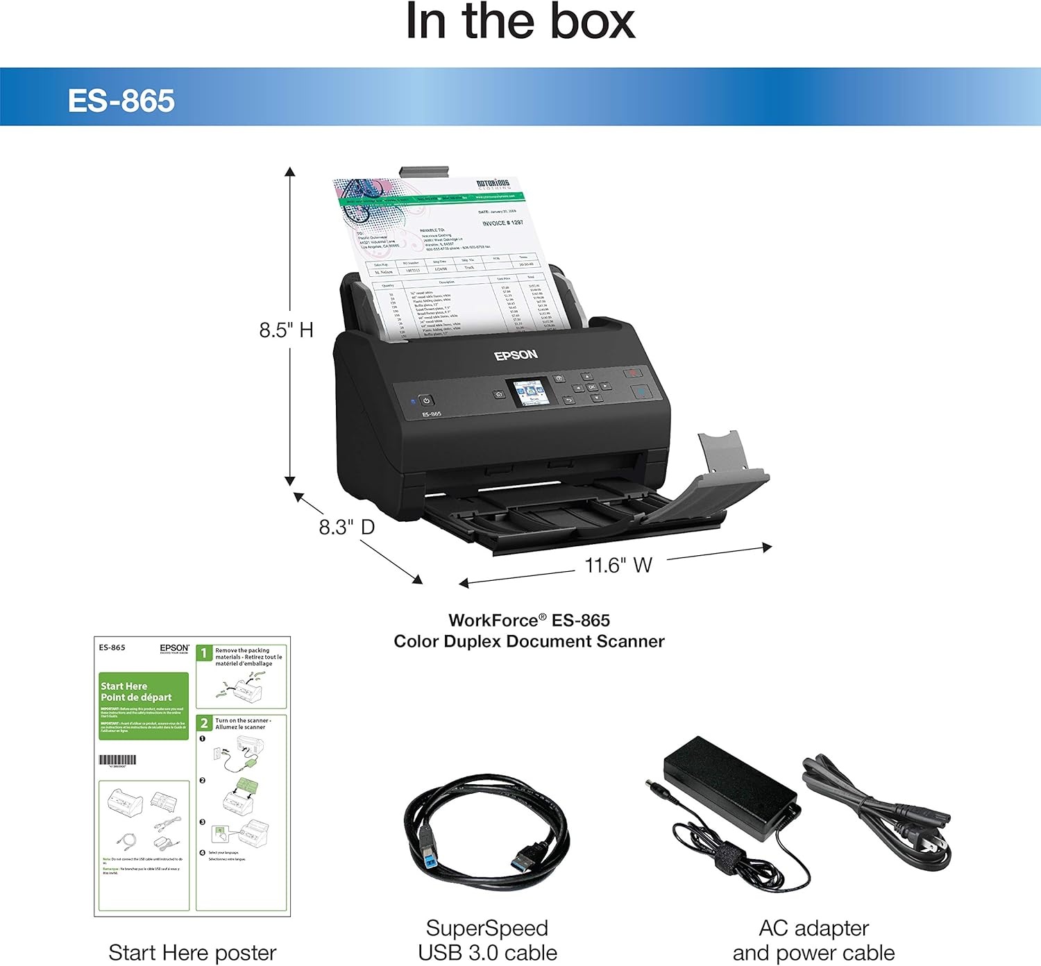 image:imageEpson Workforce ES865 High Speed Color Duplex Document Scanner with Twain DriverES865 New