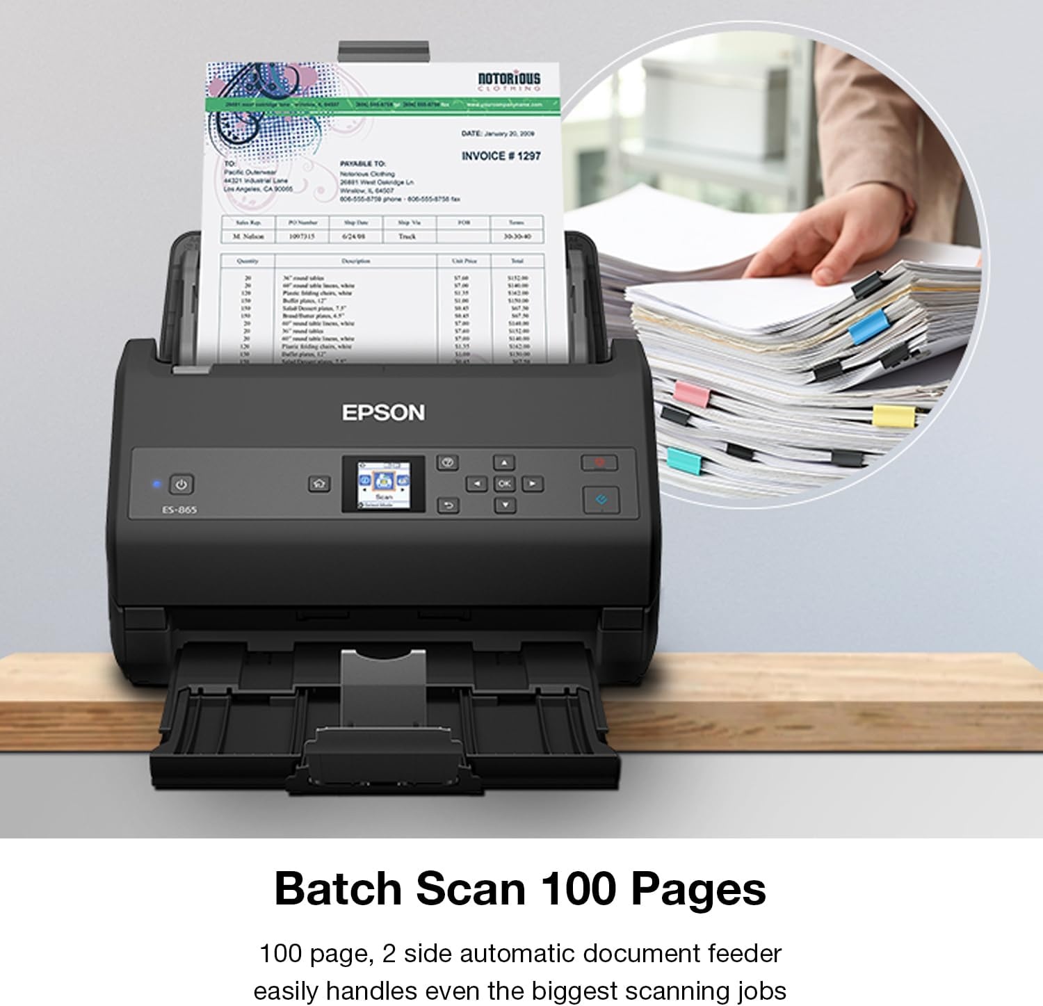 image:imageEpson Workforce ES865 High Speed Color Duplex Document Scanner with Twain DriverES865 New