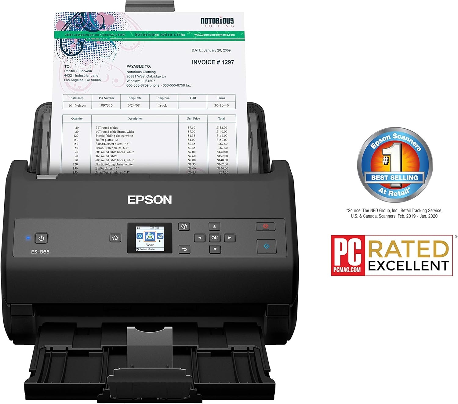 image:imageEpson Workforce ES865 High Speed Color Duplex Document Scanner with Twain DriverES865 New