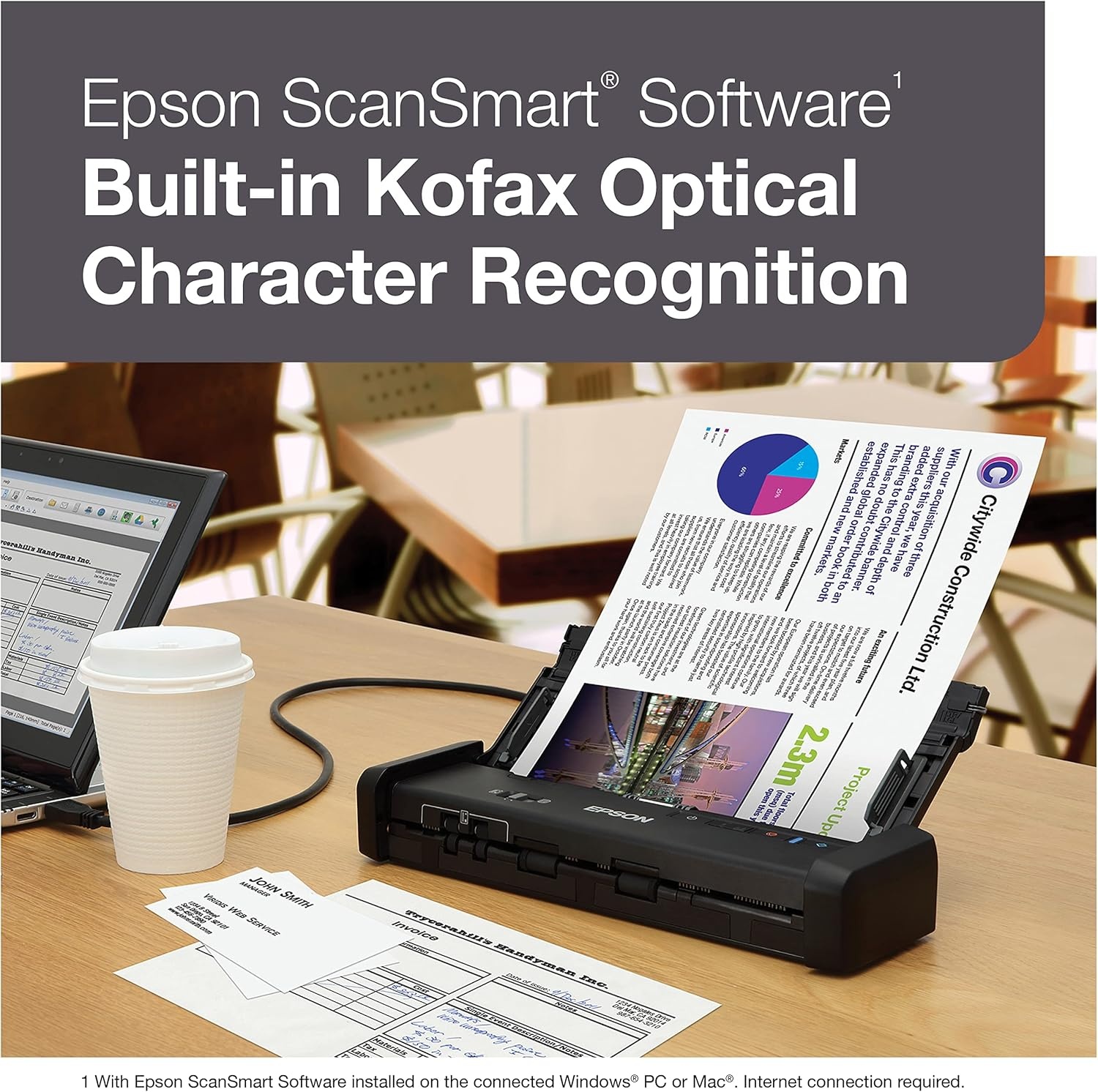 image:imageEpson Workforce ESC220 Compact Desktop Document Scanner 2Sided Scanning ADF for PC and MacES200