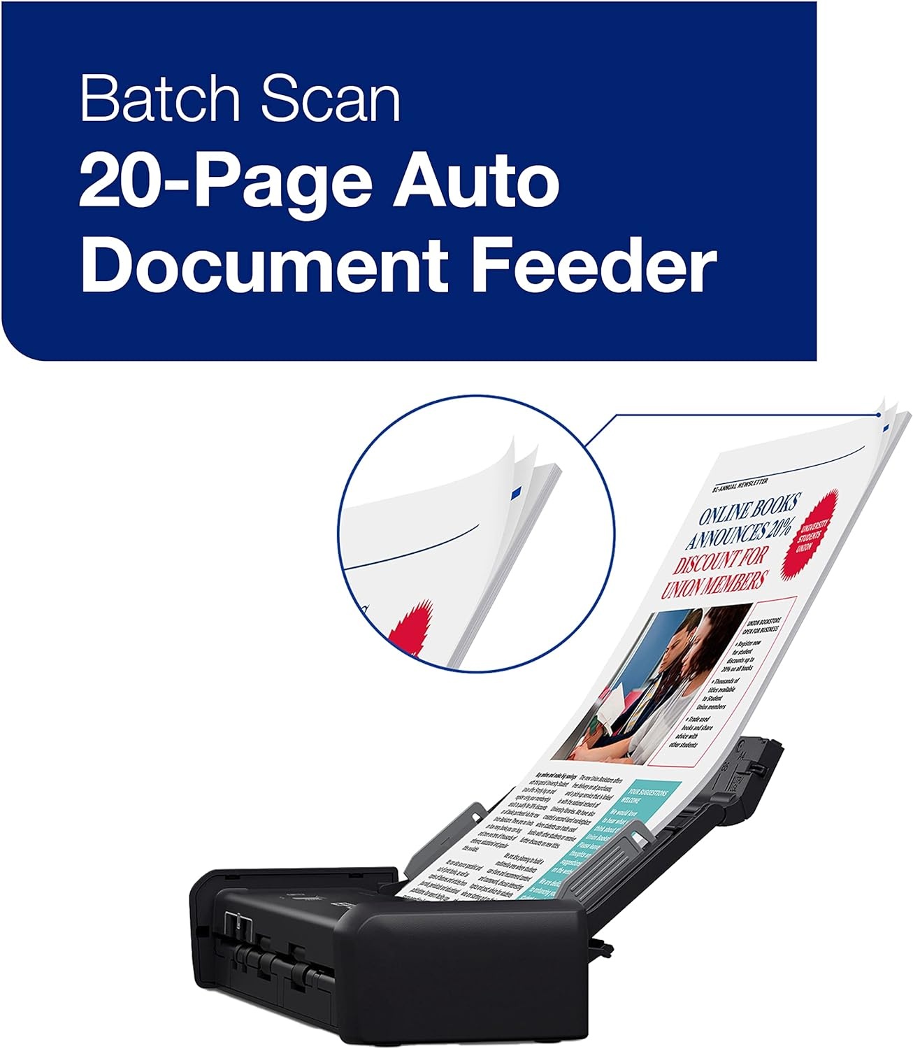 image:imageEpson Workforce ESC220 Compact Desktop Document Scanner 2Sided Scanning ADF for PC and MacES200