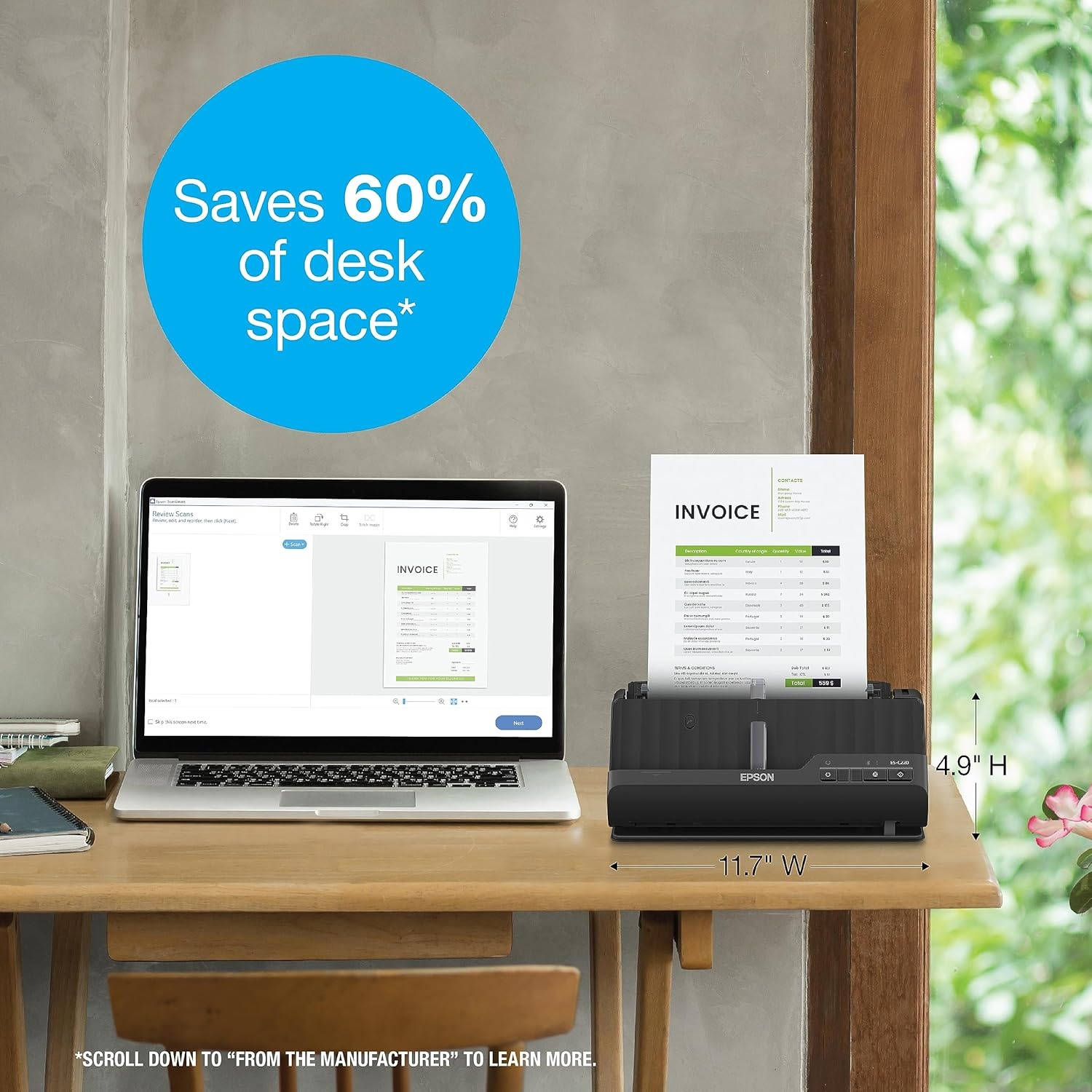 image:imageEpson Workforce ESC220 Compact Desktop Document Scanner 2Sided Scanning ADF for PC and MacESC220