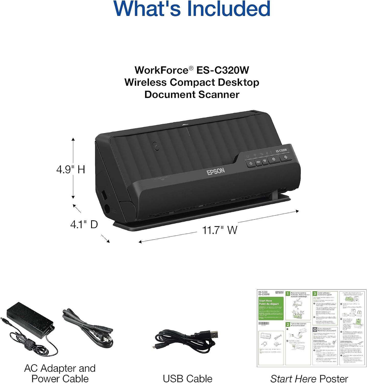 image:imageEpson Workforce ESC220 Compact Desktop Document Scanner 2Sided Scanning ADF for PC and MacESC320
