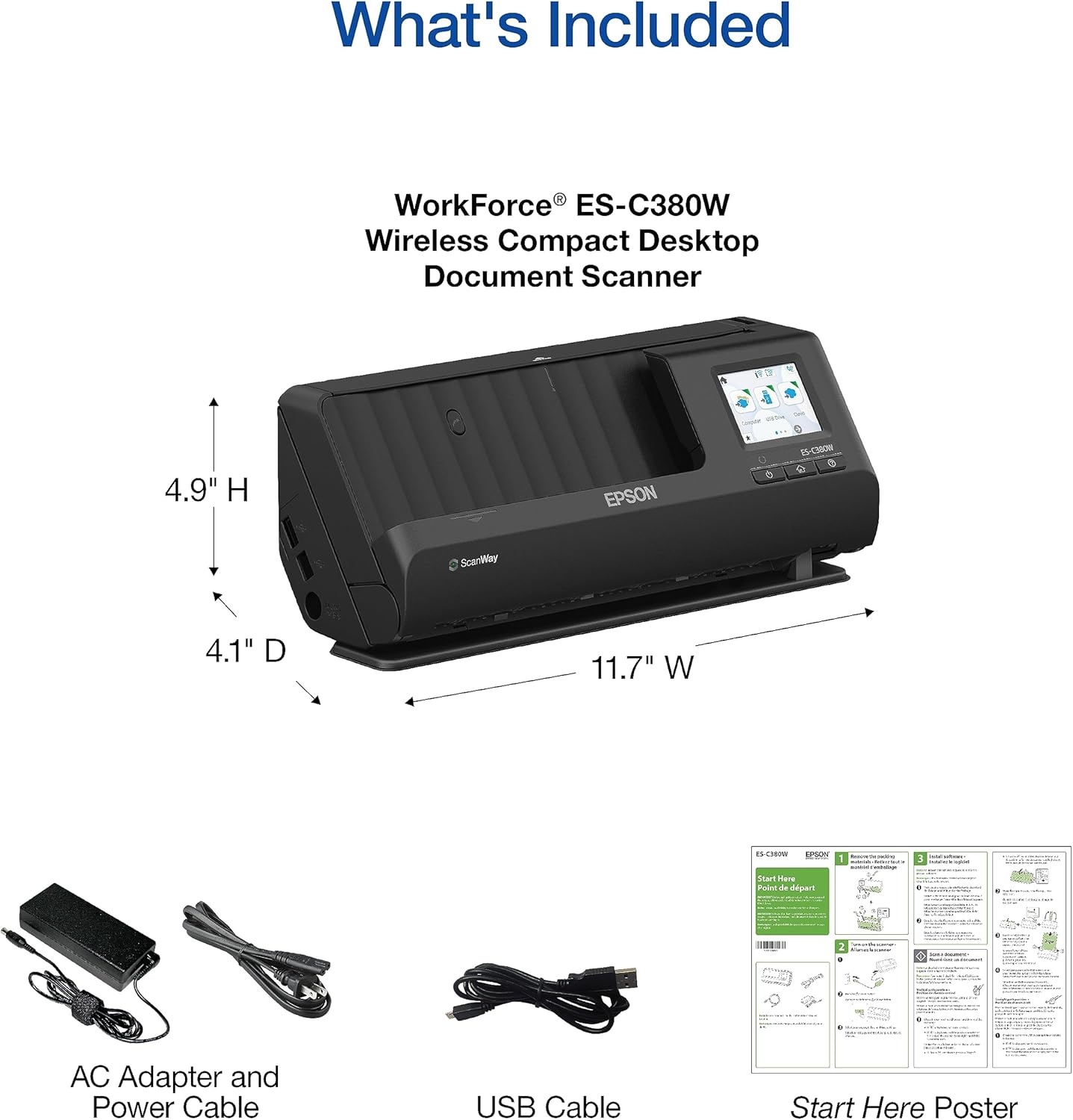 image:imageEpson Workforce ESC380W Wireless Compact Desktop Document Scanner with 2Sided Scanning and Auto Document Feeder ADF for PC and Mac