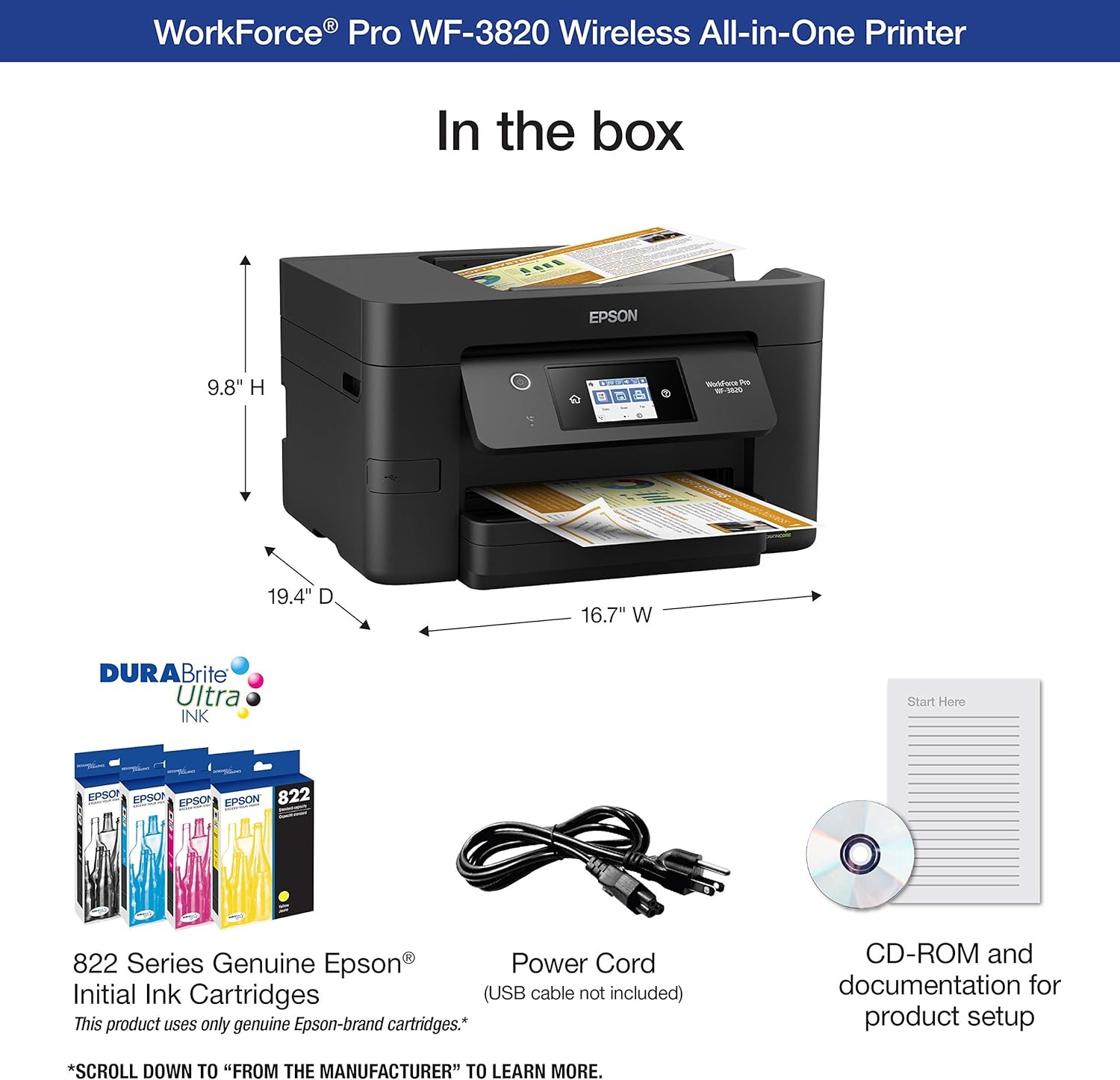 image:imageEpson Workforce Pro WF3820 Wireless AllinOne Printer Auto 2Sided Printing 35Page ADF 250sheet Paper Tray and 27 Color Touchscreen Works with AlexaWF3820