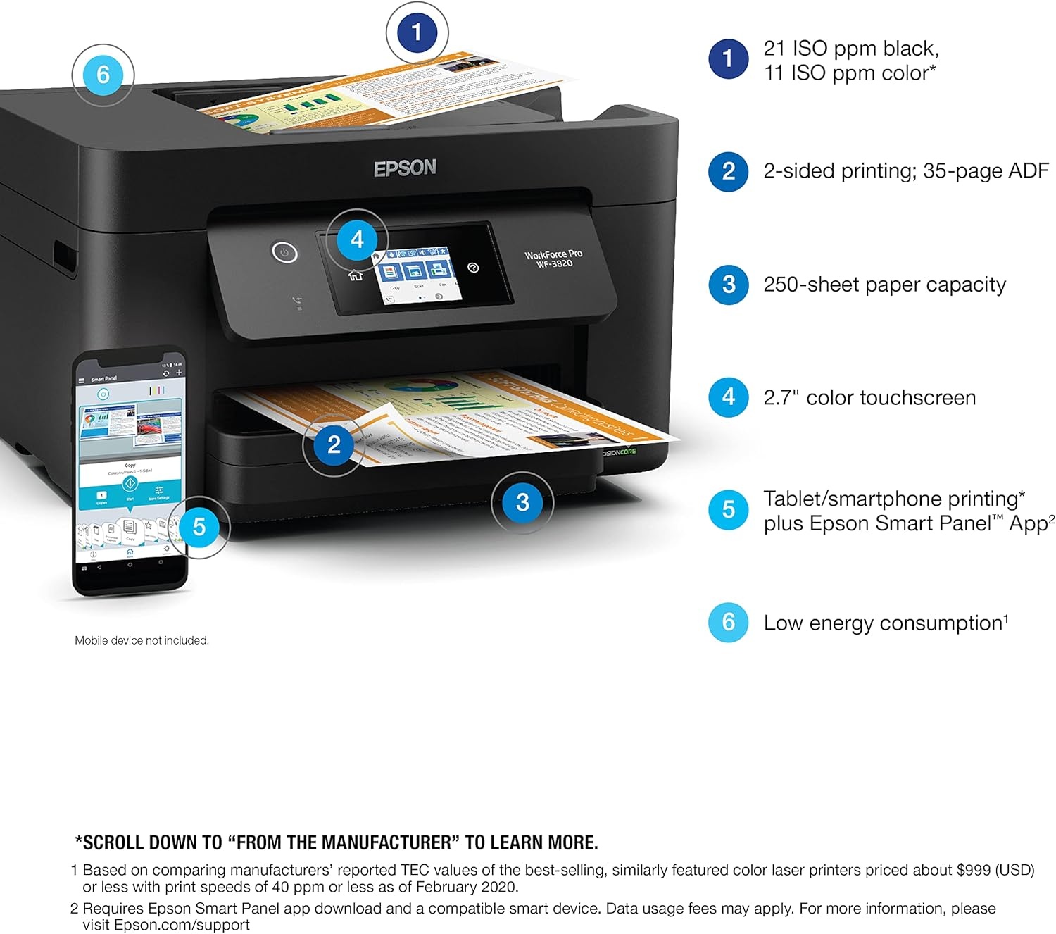 image:imageEpson Workforce Pro WF3820 Wireless AllinOne Printer Auto 2Sided Printing 35Page ADF 250sheet Paper Tray and 27 Color Touchscreen Works with AlexaWF3820 Renewed