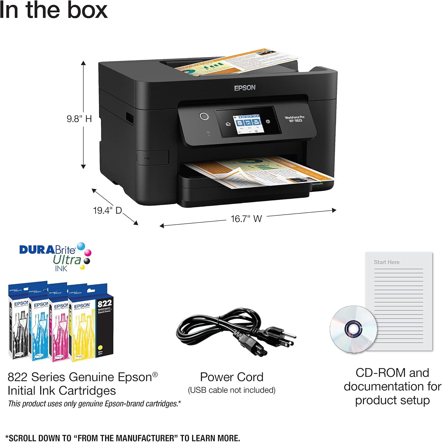 image:imageEpson Workforce Pro WF3820 Wireless AllinOne Printer Auto 2Sided Printing 35Page ADF 250sheet Paper Tray and 27 Color Touchscreen Works with AlexaWF3823