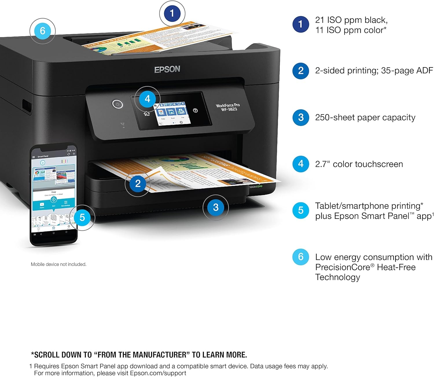 image:imageEpson Workforce Pro WF3820 Wireless AllinOne Printer Auto 2Sided Printing 35Page ADF 250sheet Paper Tray and 27 Color Touchscreen Works with AlexaWF3823