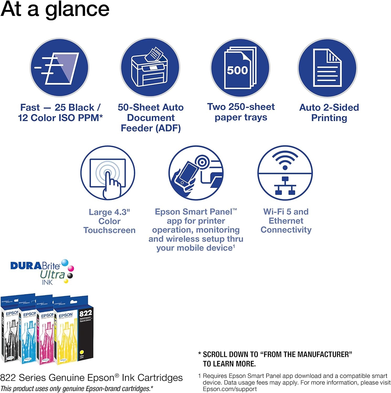 image:imageEpson Workforce Pro WF4830 Wireless AllinOne Printer Auto 2Sided Print Copy ScanFax 50Page ADF 500sheet Paper Capacity and 43 Color Touchscreen Works with Alexa BlackWF4830
