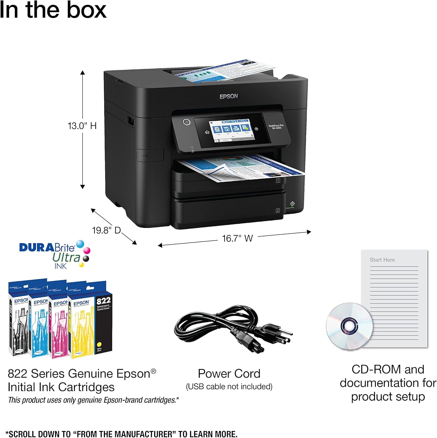 image:imageEpson Workforce Pro WF4830 Wireless AllinOne Printer Auto 2Sided Print Copy ScanFax 50Page ADF 500sheet Paper Capacity and 43 Color Touchscreen Works with Alexa BlackWF4830