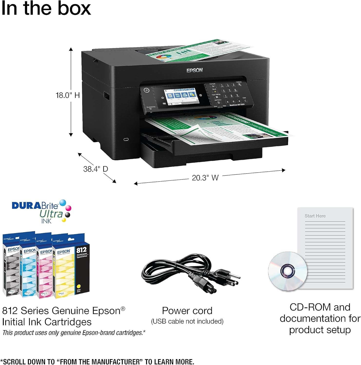 image:imageEpson Workforce Pro WF7840 Wireless AllinOne WideFormat Printer with Auto 2Sided Print up to 13 x 19 Copy Scan and Fax 50Page ADF 500sheet Paper Capacity 43 ScreenWF7820 Renewed