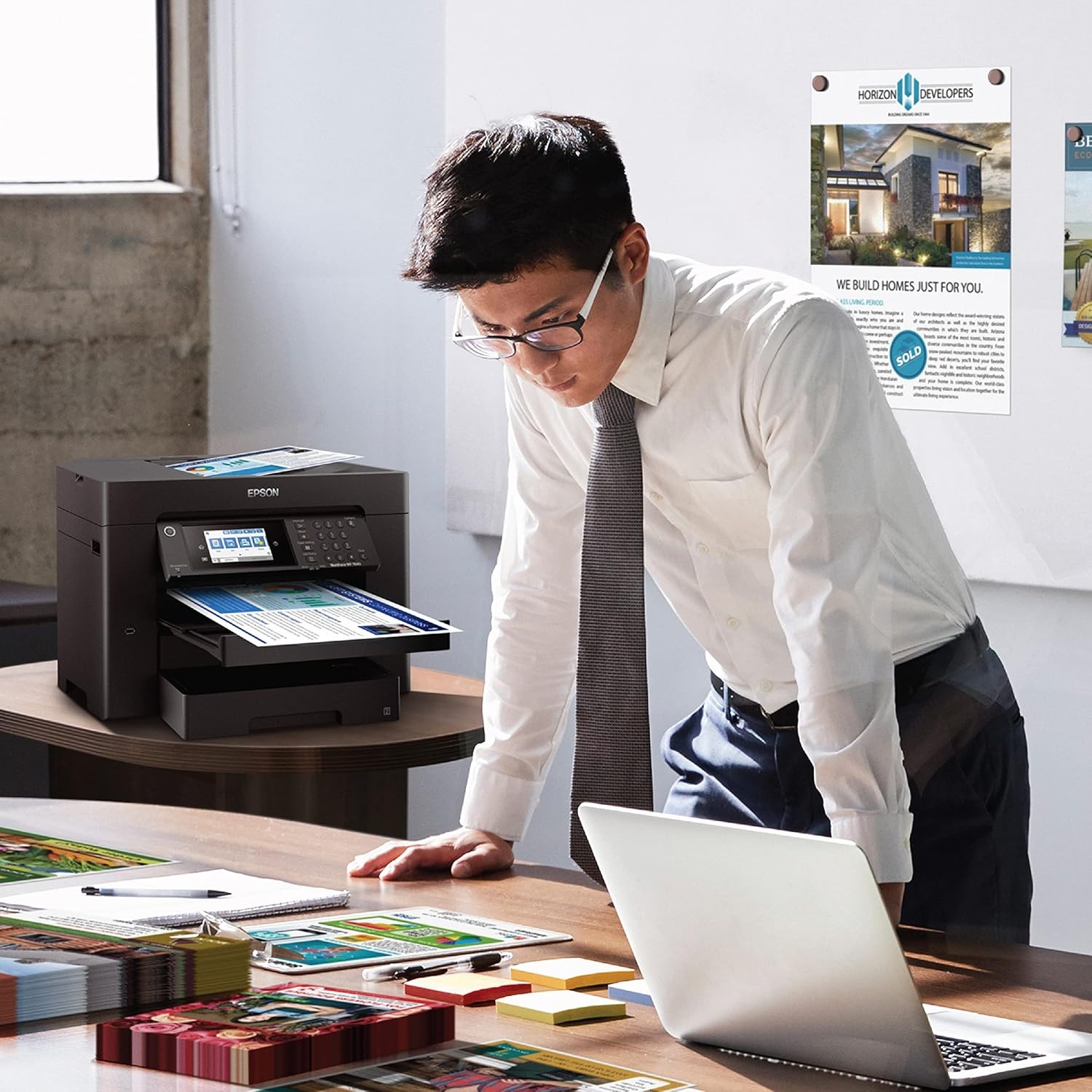 image:imageEpson Workforce Pro WF7840 Wireless AllinOne WideFormat Printer with Auto 2Sided Print up to 13 x 19 Copy Scan and Fax 50Page ADF 500sheet Paper Capacity 43 ScreenWF7840 Renewed