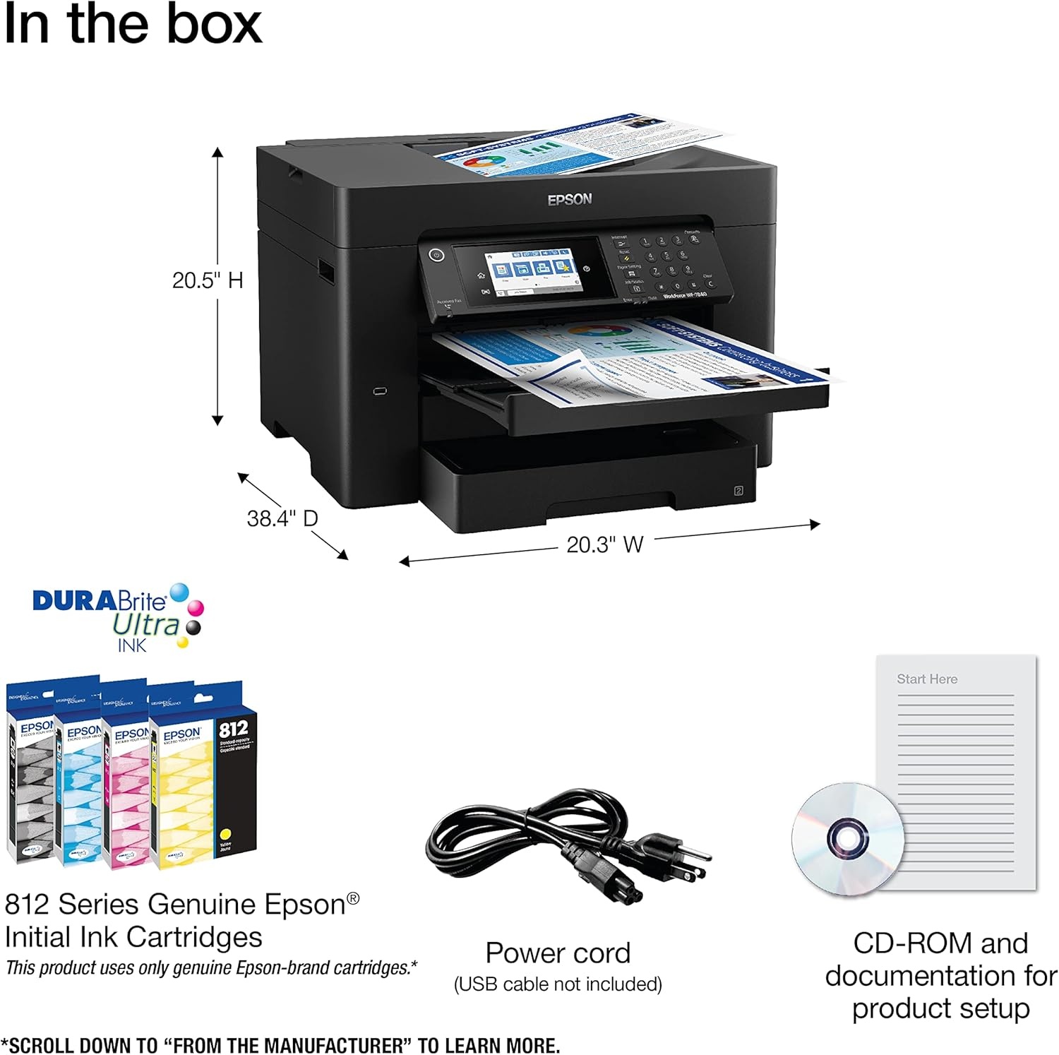 image:imageEpson Workforce Pro WF7840 Wireless AllinOne WideFormat Printer with Auto 2Sided Print up to 13 x 19 Copy Scan and Fax 50Page ADF 500sheet Paper Capacity 43 ScreenWF7840 Renewed