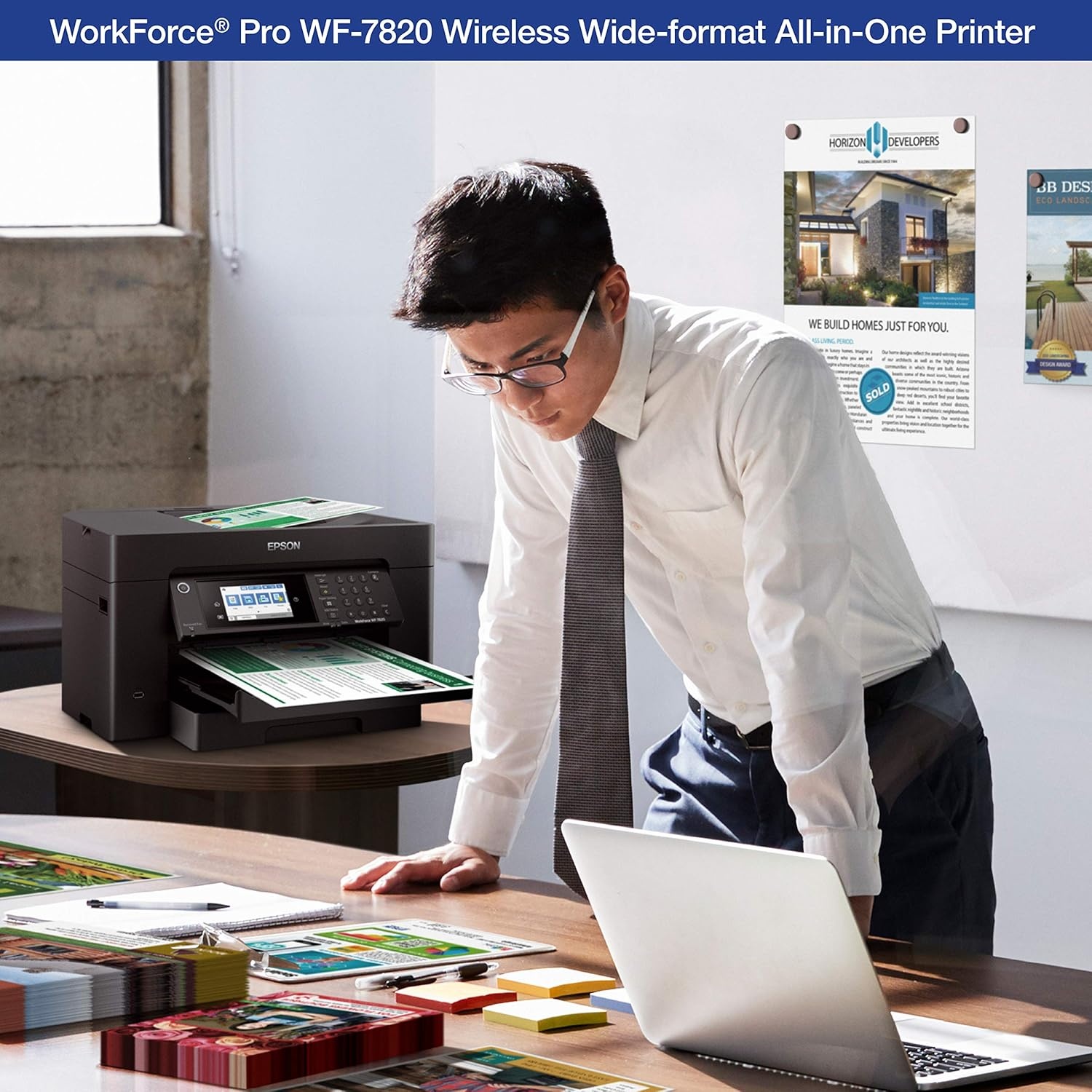 image:imageEpson Workforce Pro WF7840 Wireless AllinOne WideFormat Printer with Auto 2Sided Print up to 13 x 19 Copy Scan and Fax 50Page ADF 500sheet Paper Capacity 43 ScreenWF7820