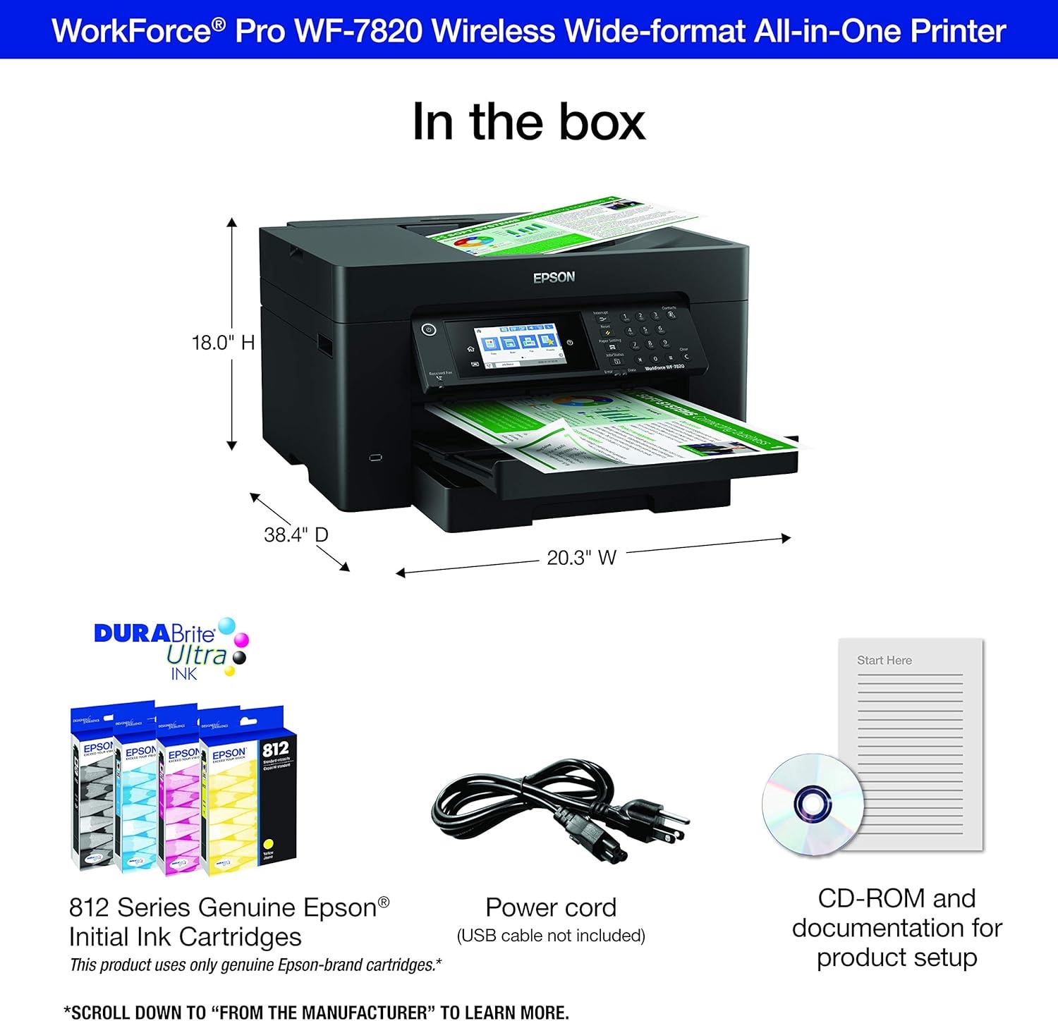 image:imageEpson Workforce Pro WF7840 Wireless AllinOne WideFormat Printer with Auto 2Sided Print up to 13 x 19 Copy Scan and Fax 50Page ADF 500sheet Paper Capacity 43 ScreenWF7820
