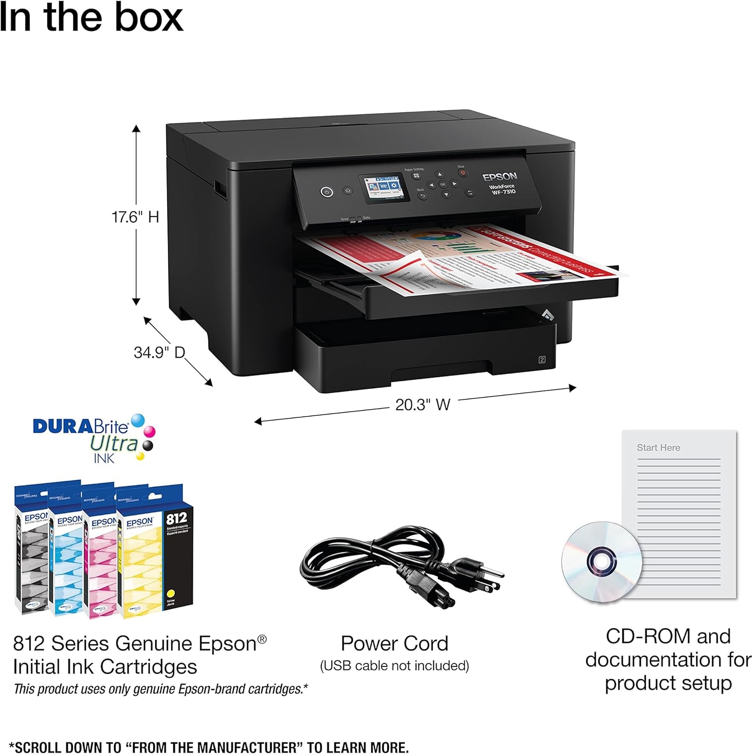 image:imageEpson Workforce Pro WF7840 Wireless AllinOne WideFormat Printer with Auto 2Sided Print up to 13 x 19 Copy Scan and Fax 50Page ADF 500sheet Paper Capacity 43 ScreenWF7310
