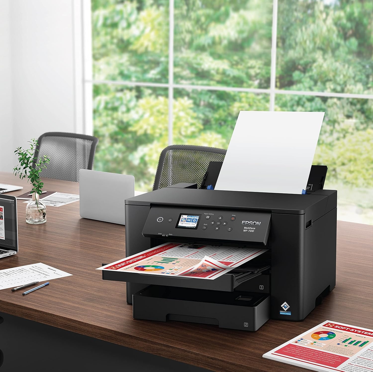 image:imageEpson Workforce Pro WF7840 Wireless AllinOne WideFormat Printer with Auto 2Sided Print up to 13 x 19 Copy Scan and Fax 50Page ADF 500sheet Paper Capacity 43 ScreenWF7310