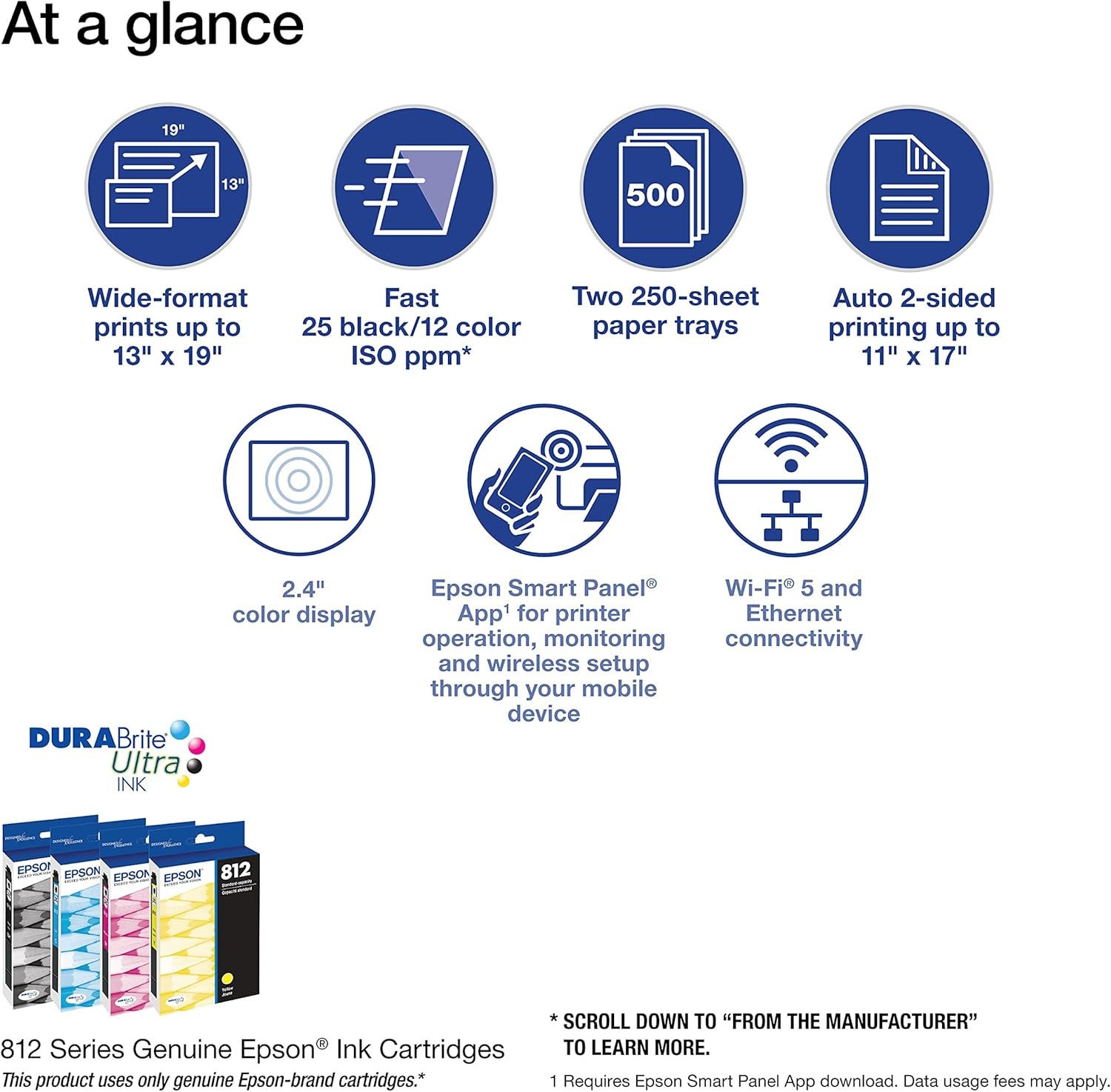 image:imageEpson Workforce Pro WF7840 Wireless AllinOne WideFormat Printer with Auto 2Sided Print up to 13 x 19 Copy Scan and Fax 50Page ADF 500sheet Paper Capacity 43 ScreenWF7310