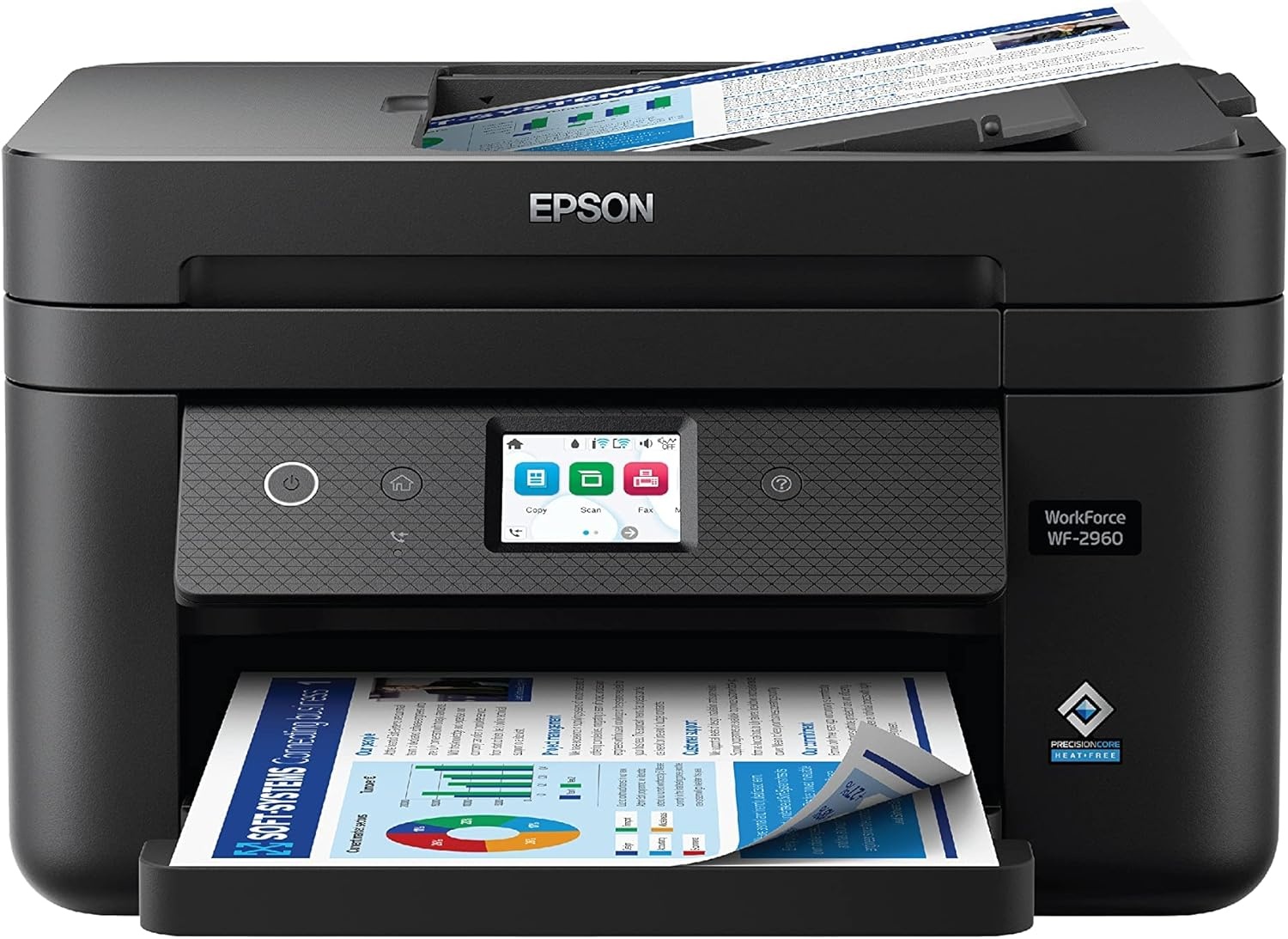 image:imageEpson Workforce WF2950 Wireless AllinOne Printer with Scan Copy Fax Auto Document Feeder Automatic 2Sided Printing and 24 Color DisplayPrinter