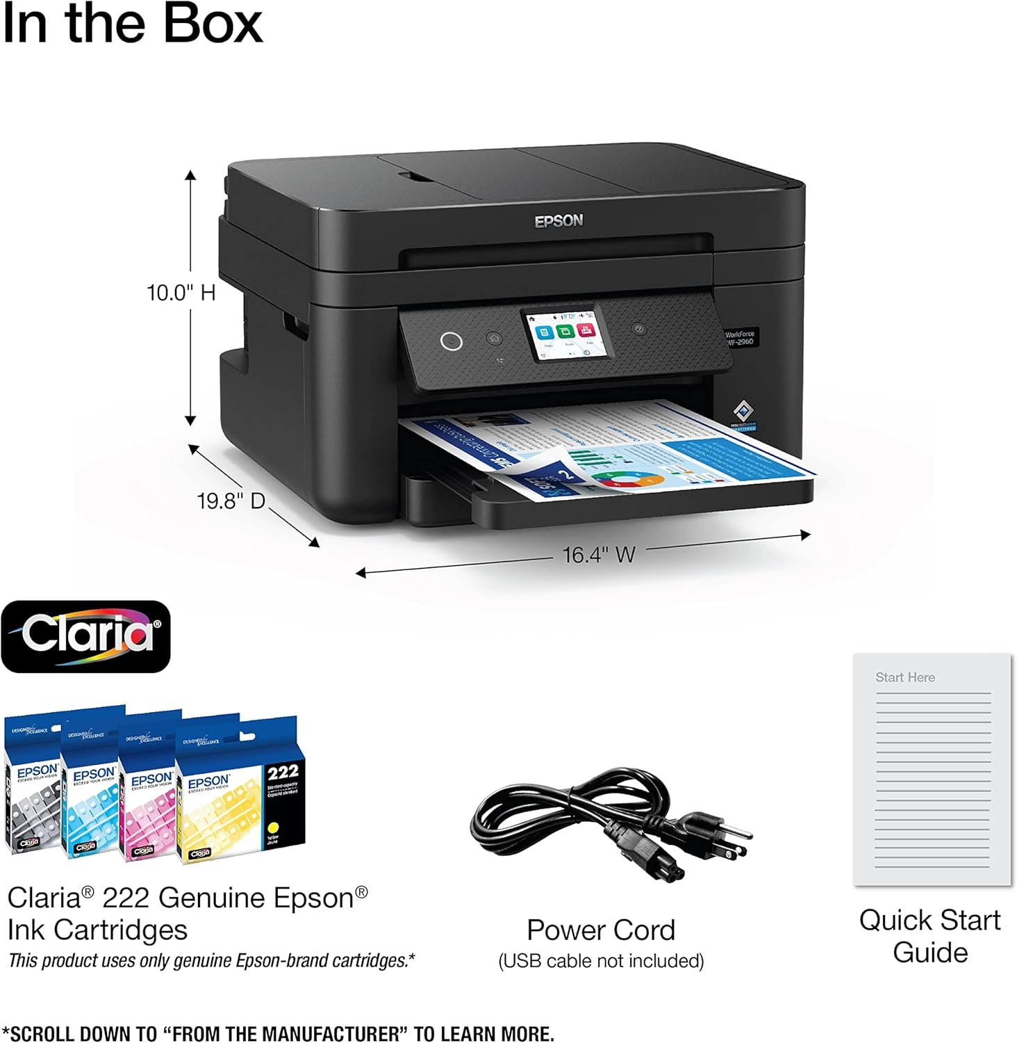 image:imageEpson Workforce WF2950 Wireless AllinOne Printer with Scan Copy Fax Auto Document Feeder Automatic 2Sided Printing and 24 Color DisplayPrinter