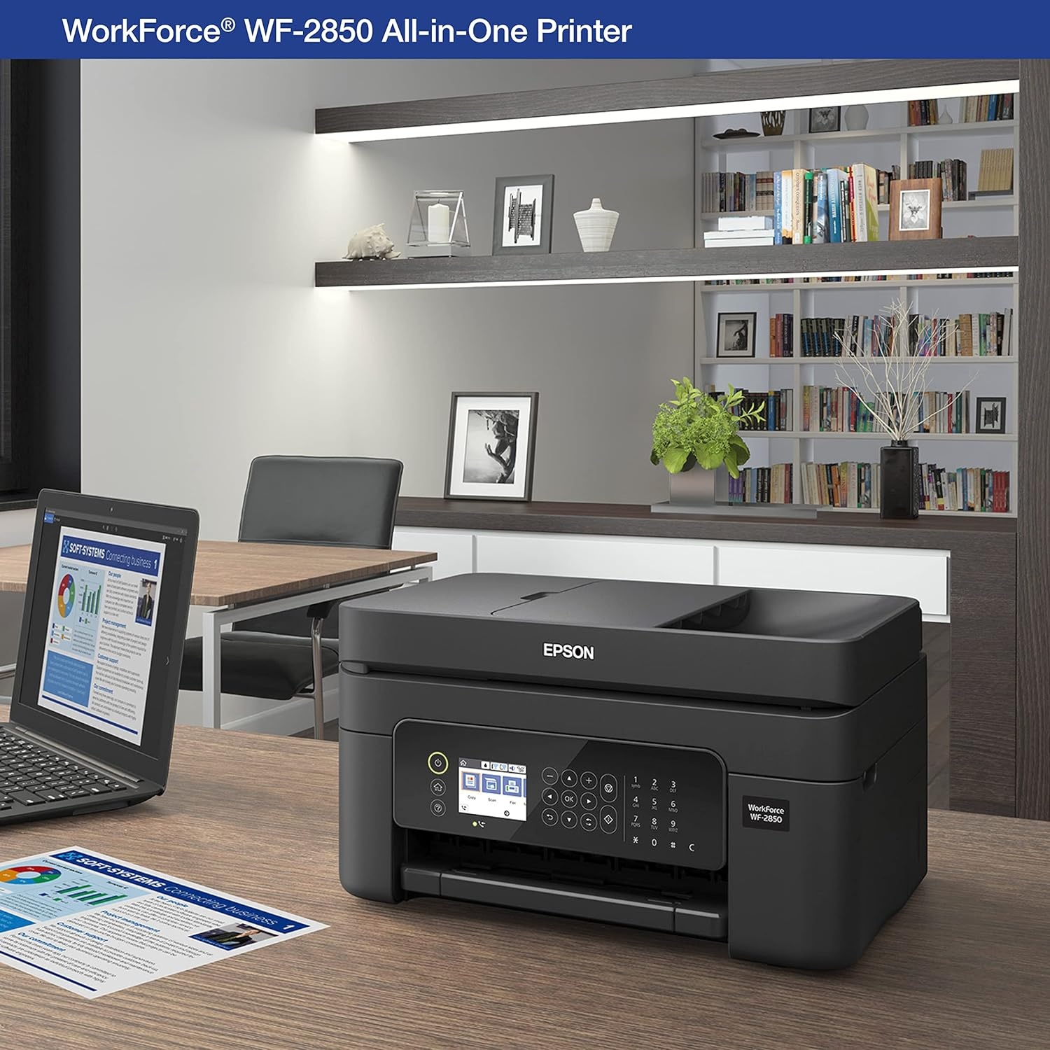 image:imageEpson Workforce WF2950 Wireless AllinOne Printer with Scan Copy Fax Auto Document Feeder Automatic 2Sided Printing and 24 Color DisplayPrinter