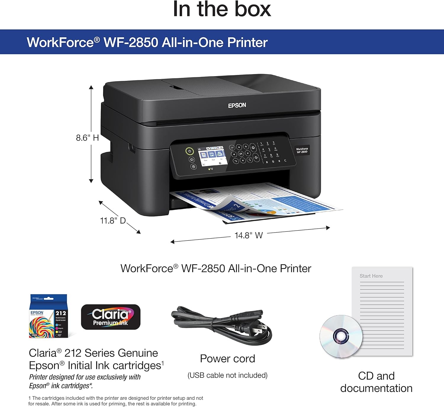 image:imageEpson Workforce WF2950 Wireless AllinOne Printer with Scan Copy Fax Auto Document Feeder Automatic 2Sided Printing and 24 Color DisplayPrinter
