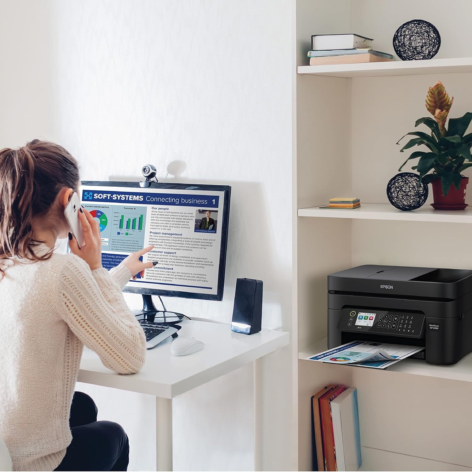 image:imageEpson Workforce WF2950 Wireless AllinOne Printer with Scan Copy Fax Auto Document Feeder Automatic 2Sided Printing and 24 Color DisplayPrinter