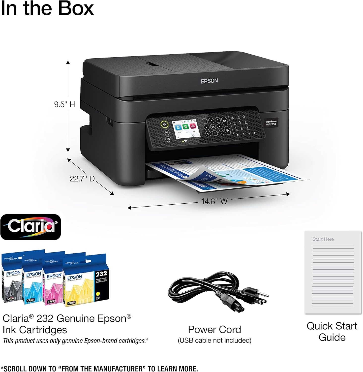image:imageEpson Workforce WF2950 Wireless AllinOne Printer with Scan Copy Fax Auto Document Feeder Automatic 2Sided Printing and 24 Color DisplayPrinter