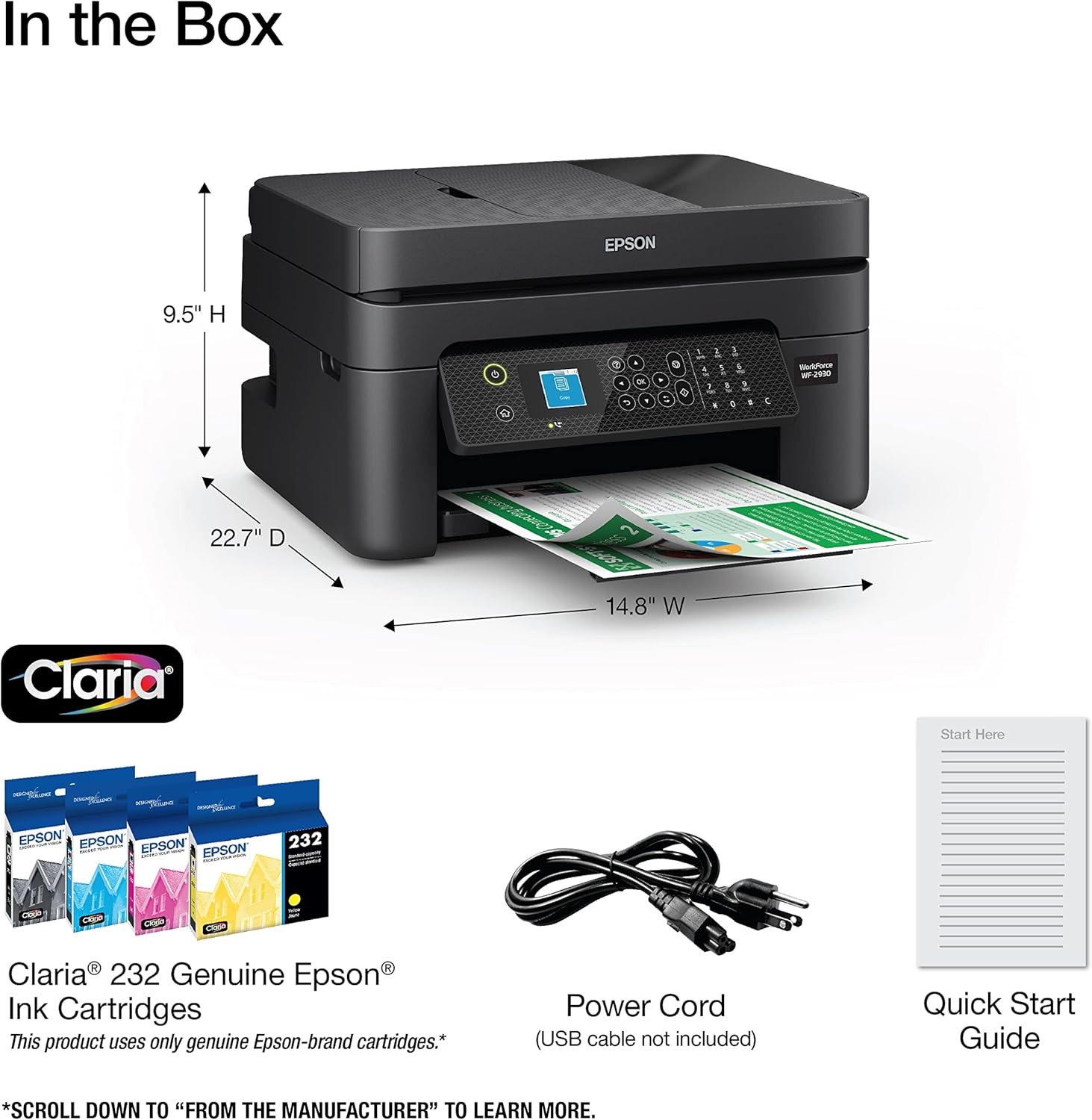 image:imageEpson Workforce WF2950 Wireless AllinOne Printer with Scan Copy Fax Auto Document Feeder Automatic 2Sided Printing and 24 Color DisplayPrinter