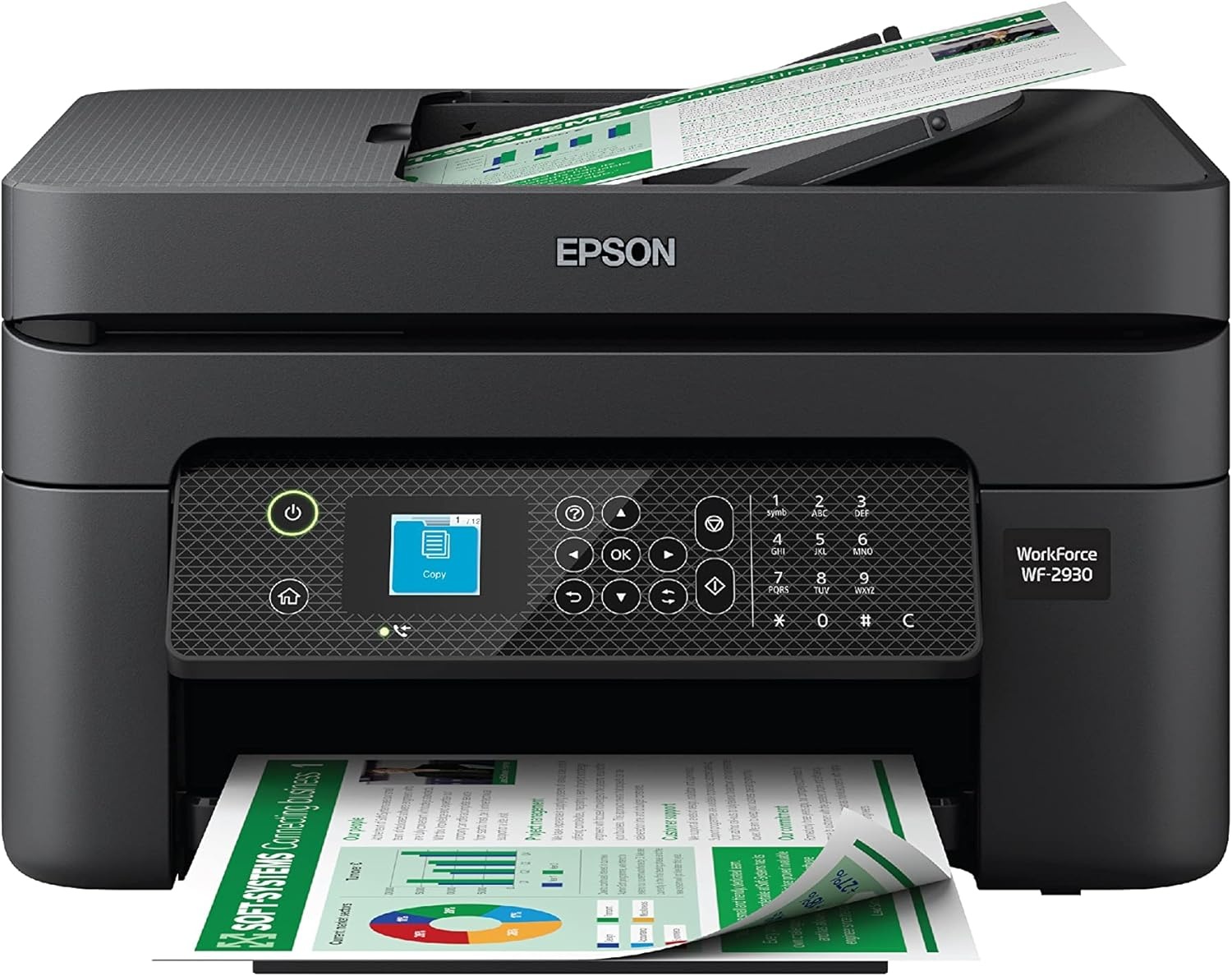 image:imageEpson Workforce WF2950 Wireless AllinOne Printer with Scan Copy Fax Auto Document Feeder Automatic 2Sided Printing and 24 Color DisplayPrinter