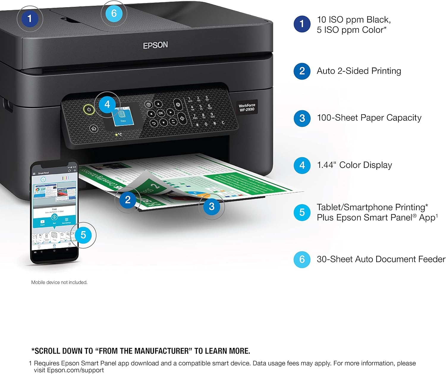 image:imageEpson Workforce WF2950 Wireless AllinOne Printer with Scan Copy Fax Auto Document Feeder Automatic 2Sided Printing and 24 Color DisplayPrinter