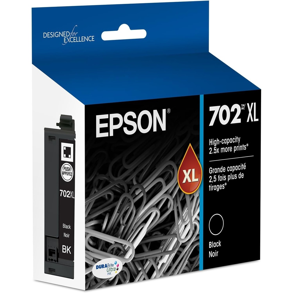 image:imageEPSON 702 DURABrite Ultra Ink High Capacity Yellow Cartridge T702XL420 Works with WorkForce WF3720 3730 3733Black