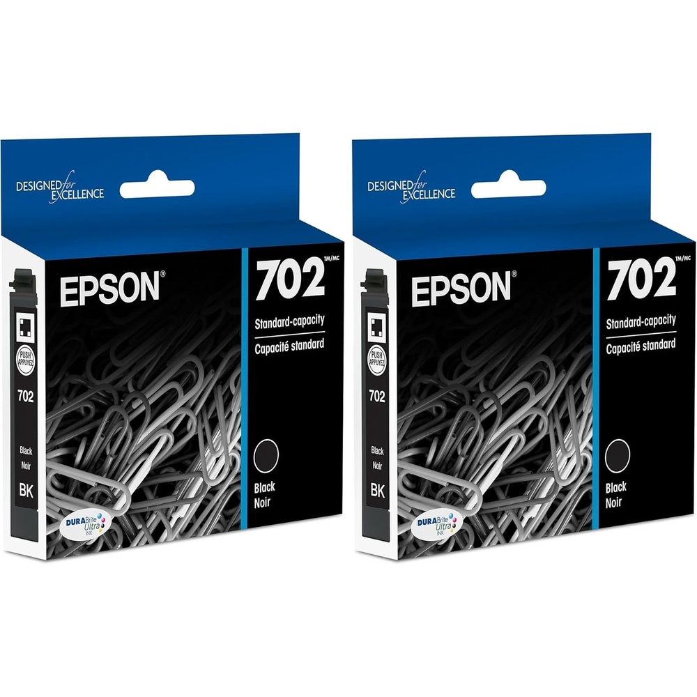 image:imageEPSON 702 DURABrite Ultra Ink Standard Capacity Black Cartridge T702120S Works with WorkForce Pro WF3720 3730 37331 Count Pack of 2