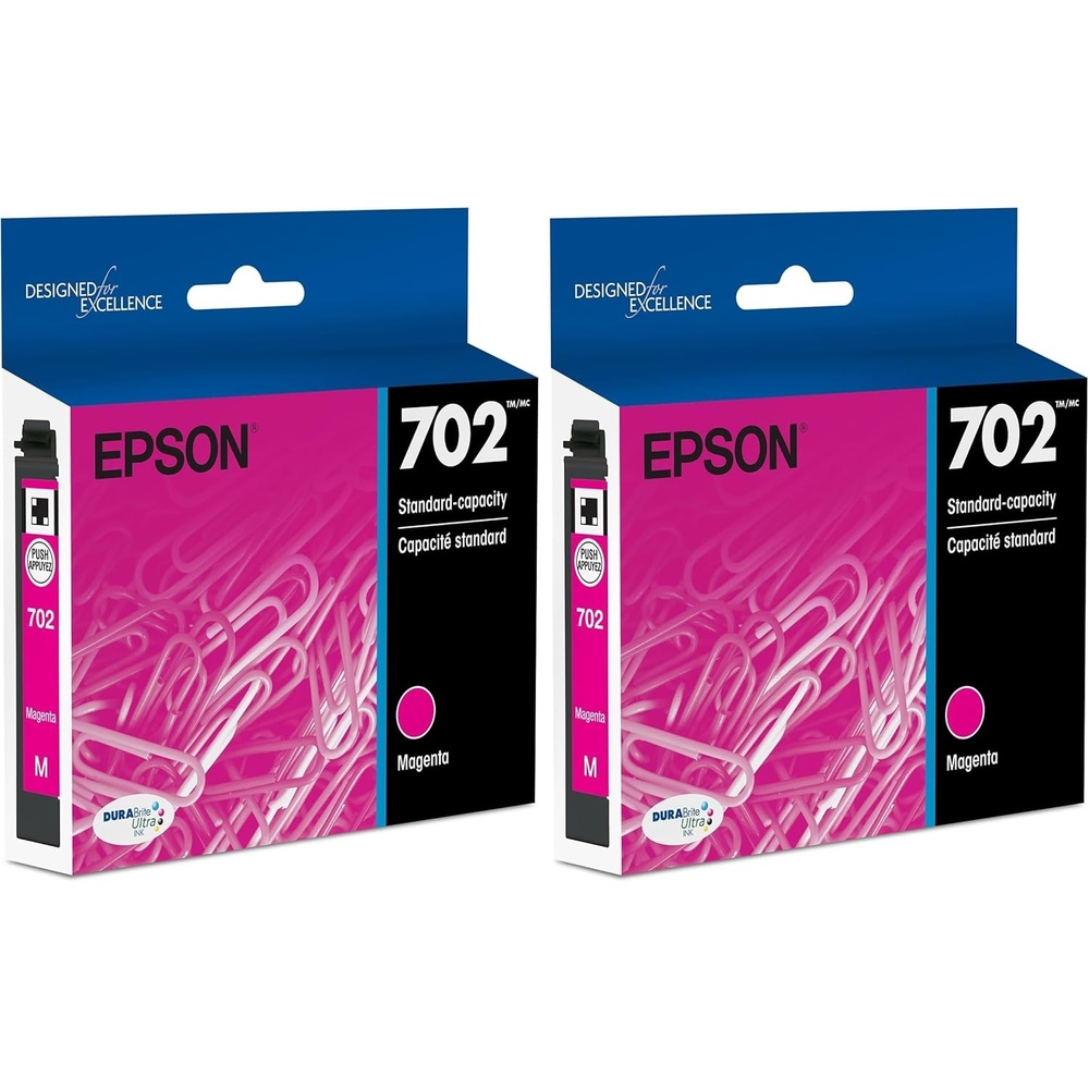 image:imageEPSON 702 DURABrite Ultra Ink Standard Capacity Magenta Cartridge T702320S Works with WorkForce Pro WF3720 3730 3733 Pack of 11 Count Pack of 2