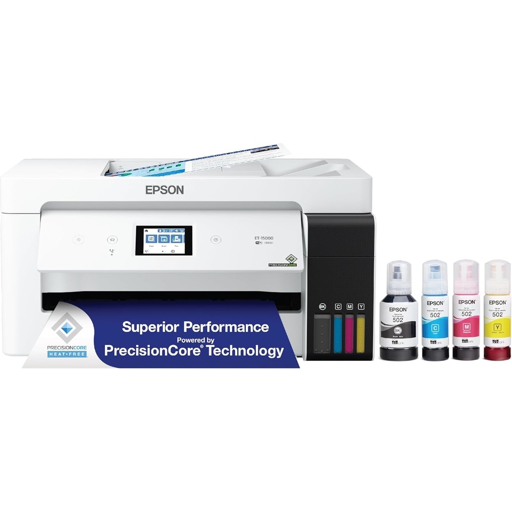 image:imageEpson EcoTank ET15000 Wireless Color AllinOne Supertank Printer with Scanner Copier Fax Ethernet and Printing up to 13 x 19 Inches WhitePrinter