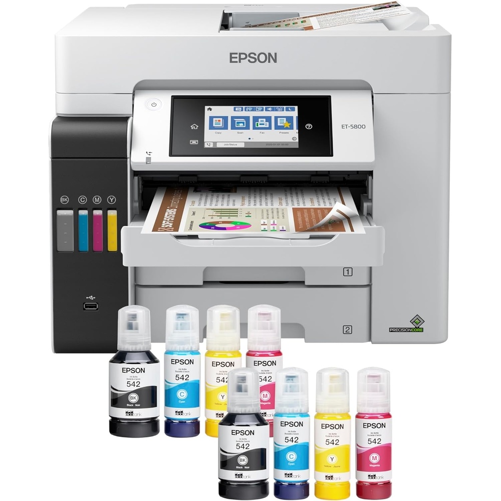image:imageEpson EcoTank Pro ET5800 Wireless Color AllinOne Supertank Printer with Scanner Copier Fax and Ethernet WhiteET5800 Renewed