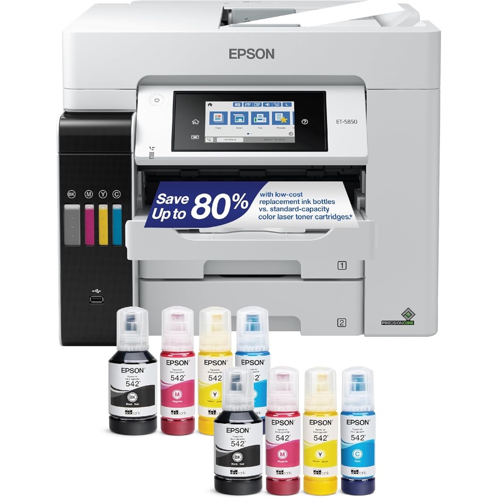 image:imageEpson EcoTank Pro ET5800 Wireless Color AllinOne Supertank Printer with Scanner Copier Fax and Ethernet WhiteET5850