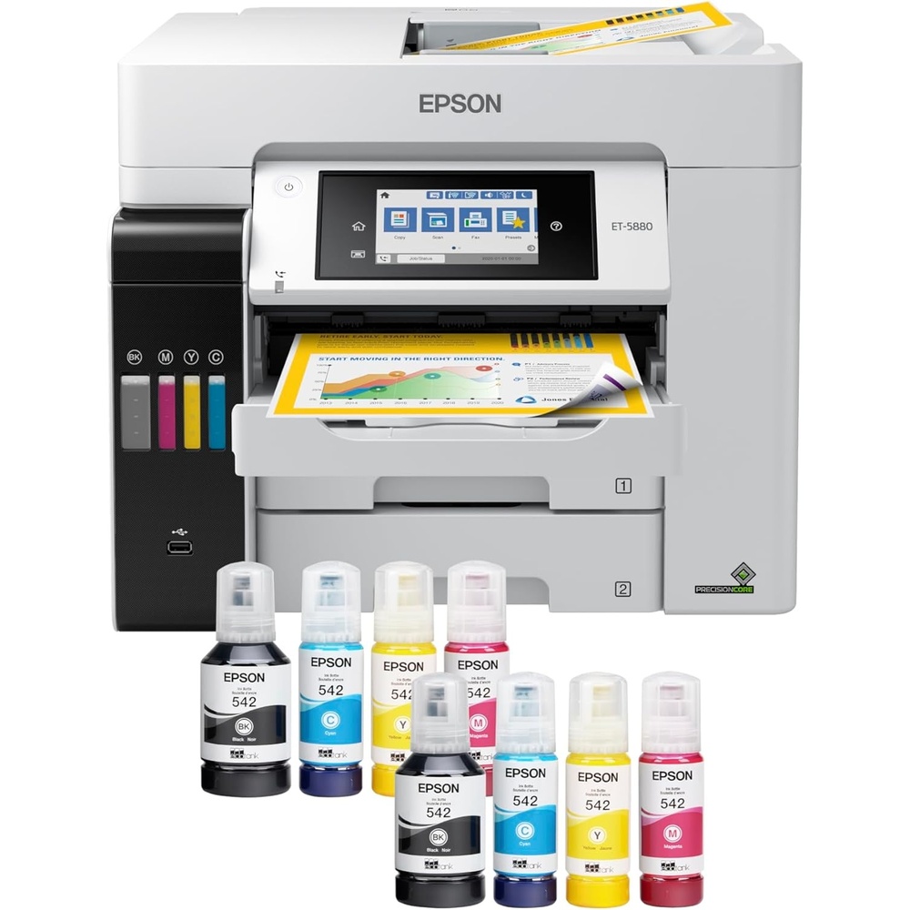 image:imageEpson EcoTank Pro ET5800 Wireless Color AllinOne Supertank Printer with Scanner Copier Fax and Ethernet WhiteET5880