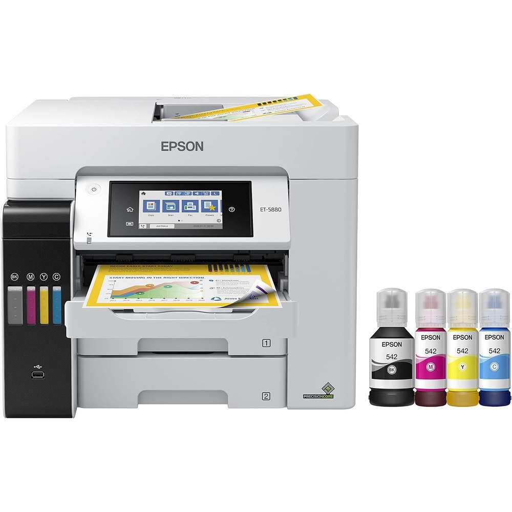 image:imageEpson EcoTank Pro ET5800 Wireless Color AllinOne Supertank Printer with Scanner Copier Fax and Ethernet WhiteET5880 Renewed