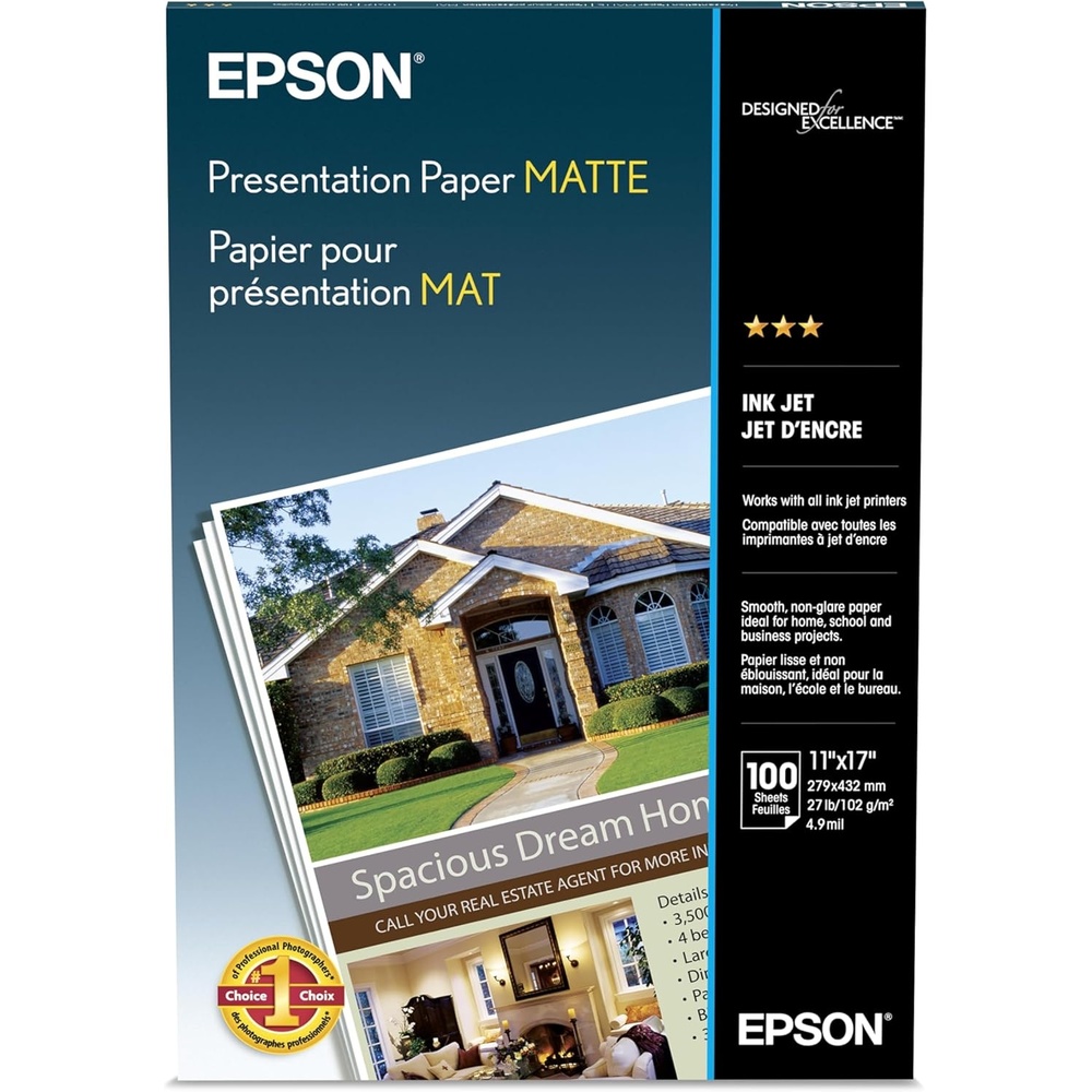 image:imageEpson Presentation Paper 11x17 Inches 100 Sheets S041070White matte finish