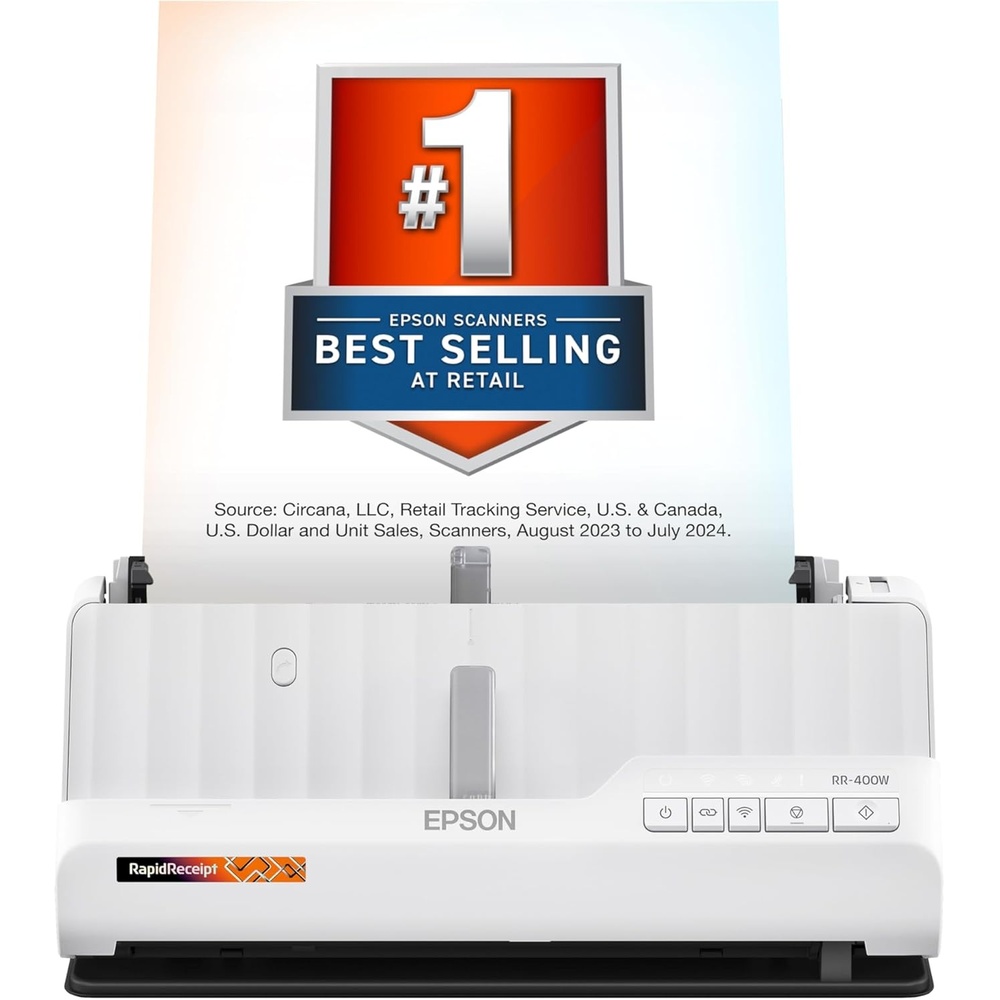 image:imageEpson RapidReceipt RR400W Wireless Compact Desktop Color 2Sided Document amp Tax Receipt Scanner with ScanSmart AI PRO Data Management Software amp 20Page Auto Doc Feeder